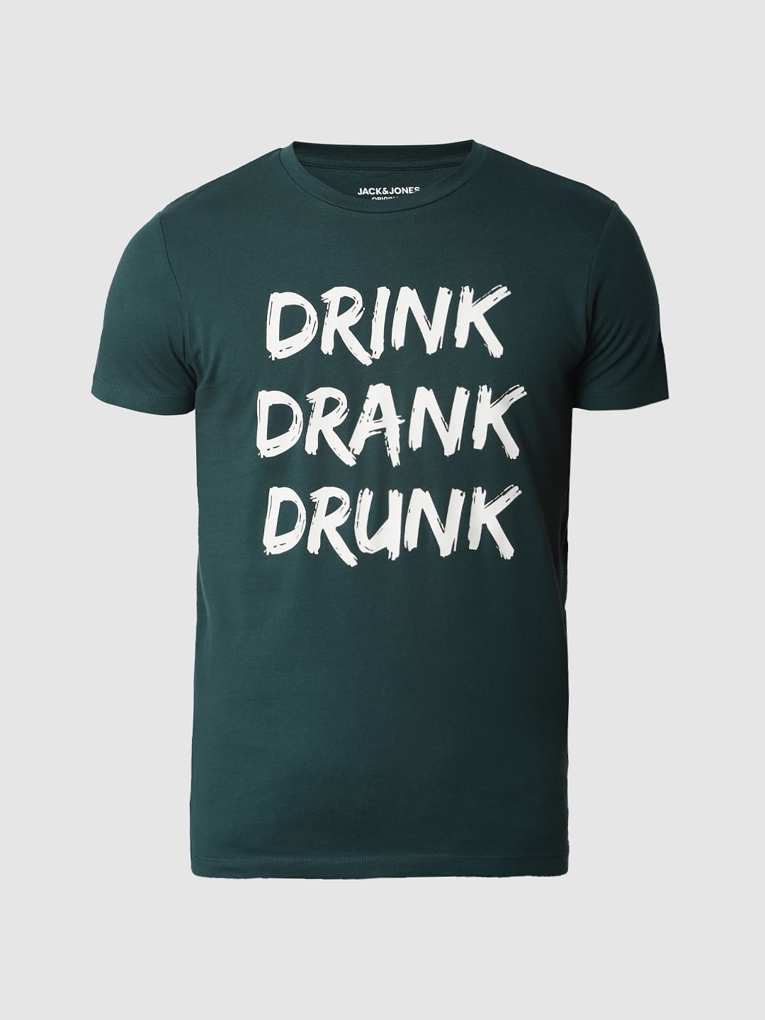 Green Text Print Crew Neck T-shirt