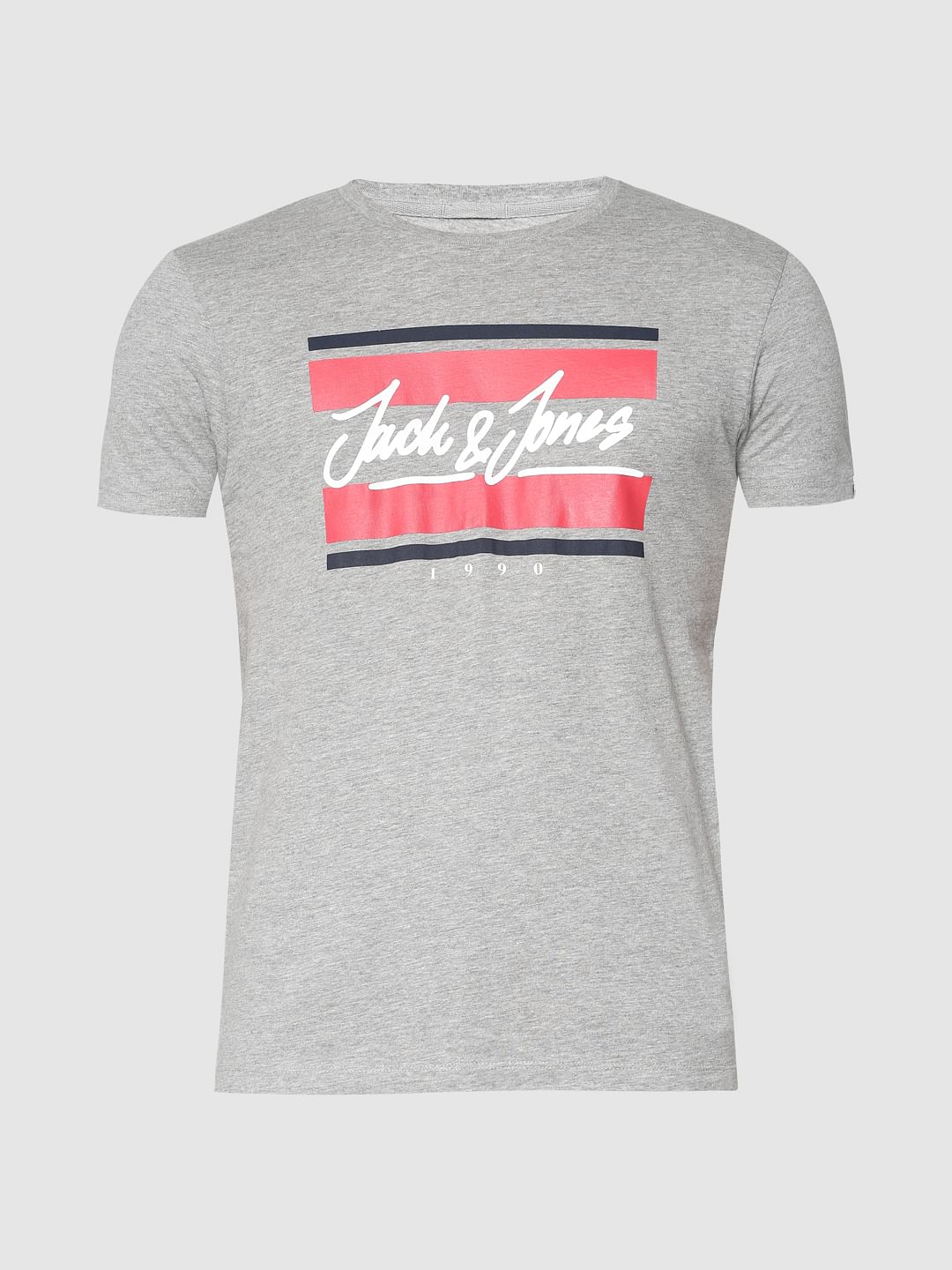 Grey Logo Print Crew Neck T-shirt