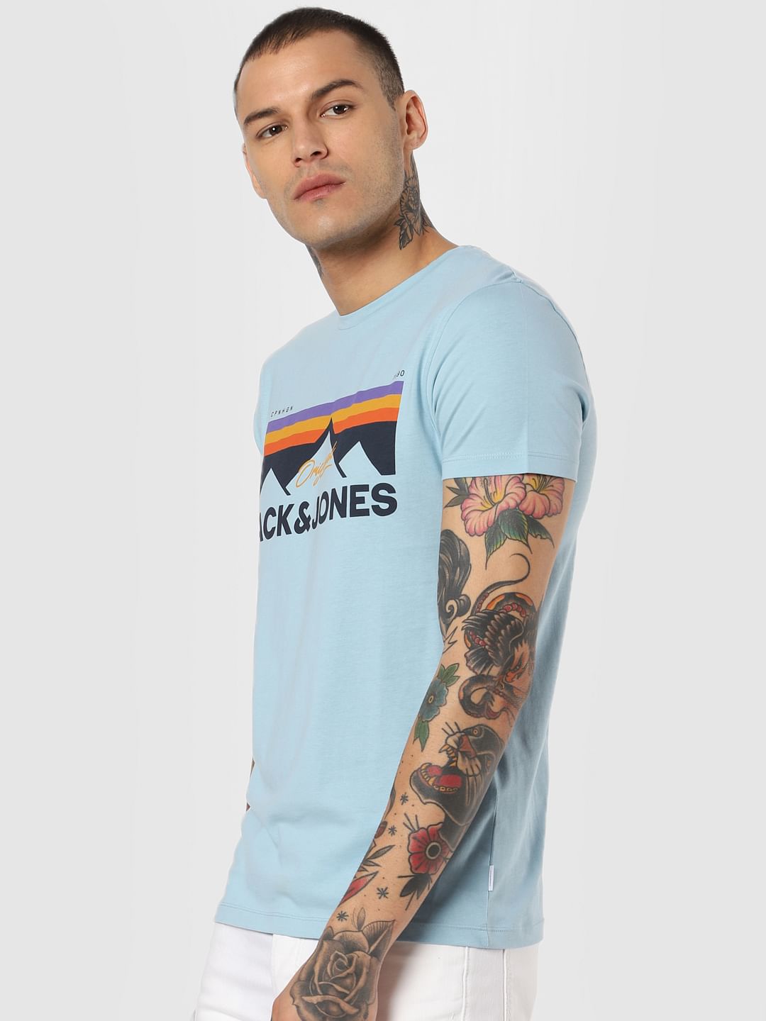 Blue Graphic Logo Print Crew Neck T-shirt