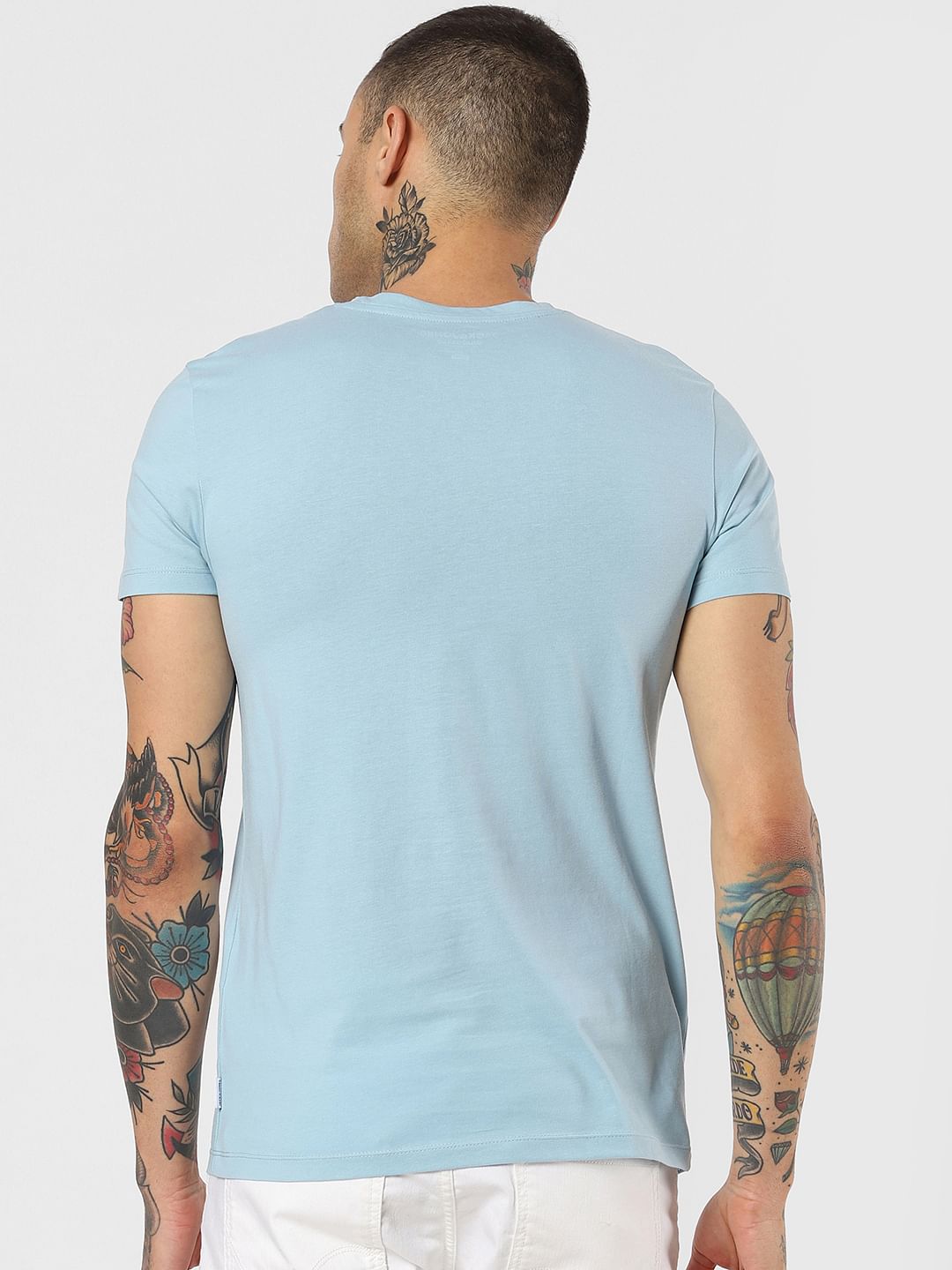 Blue Graphic Logo Print Crew Neck T-shirt