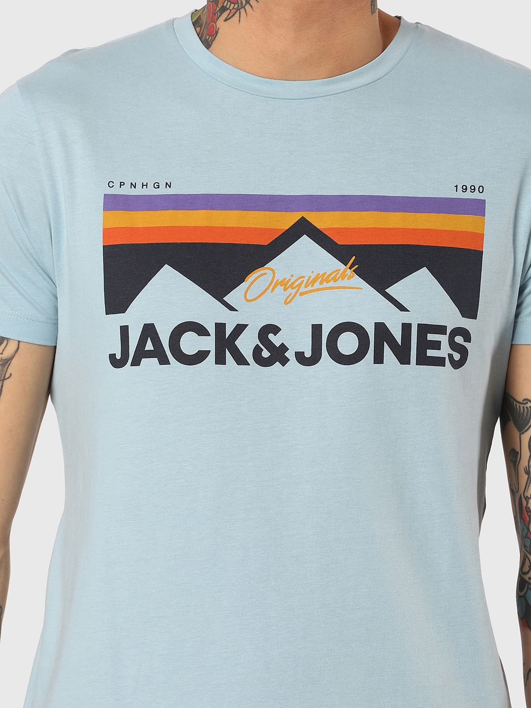 Blue Graphic Logo Print Crew Neck T-shirt