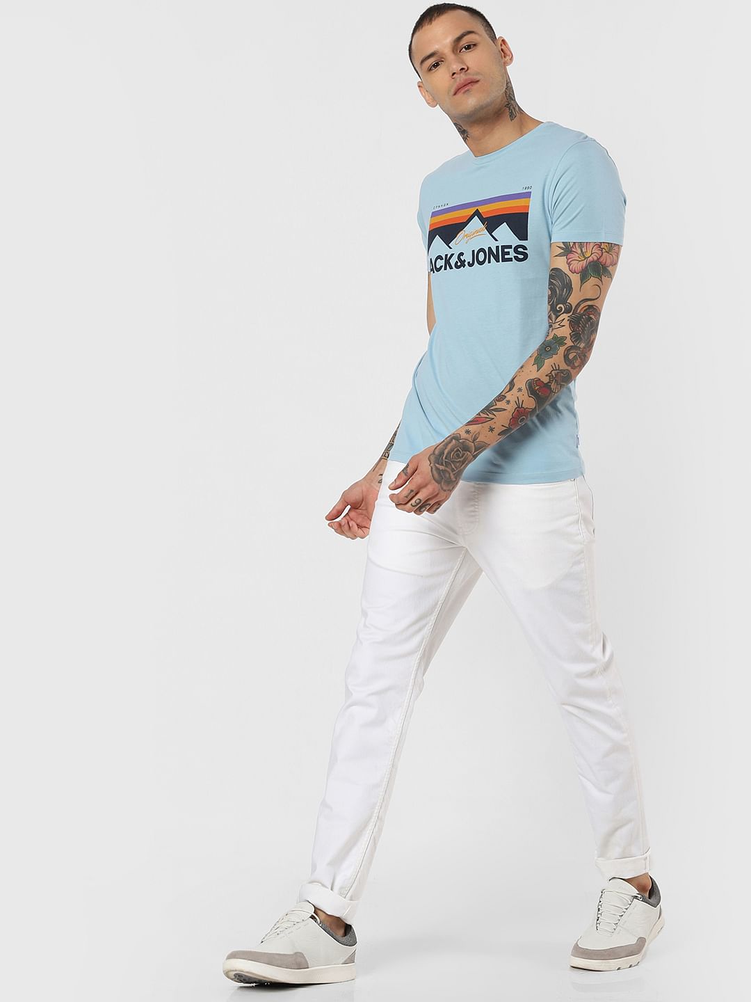 Blue Graphic Logo Print Crew Neck T-shirt