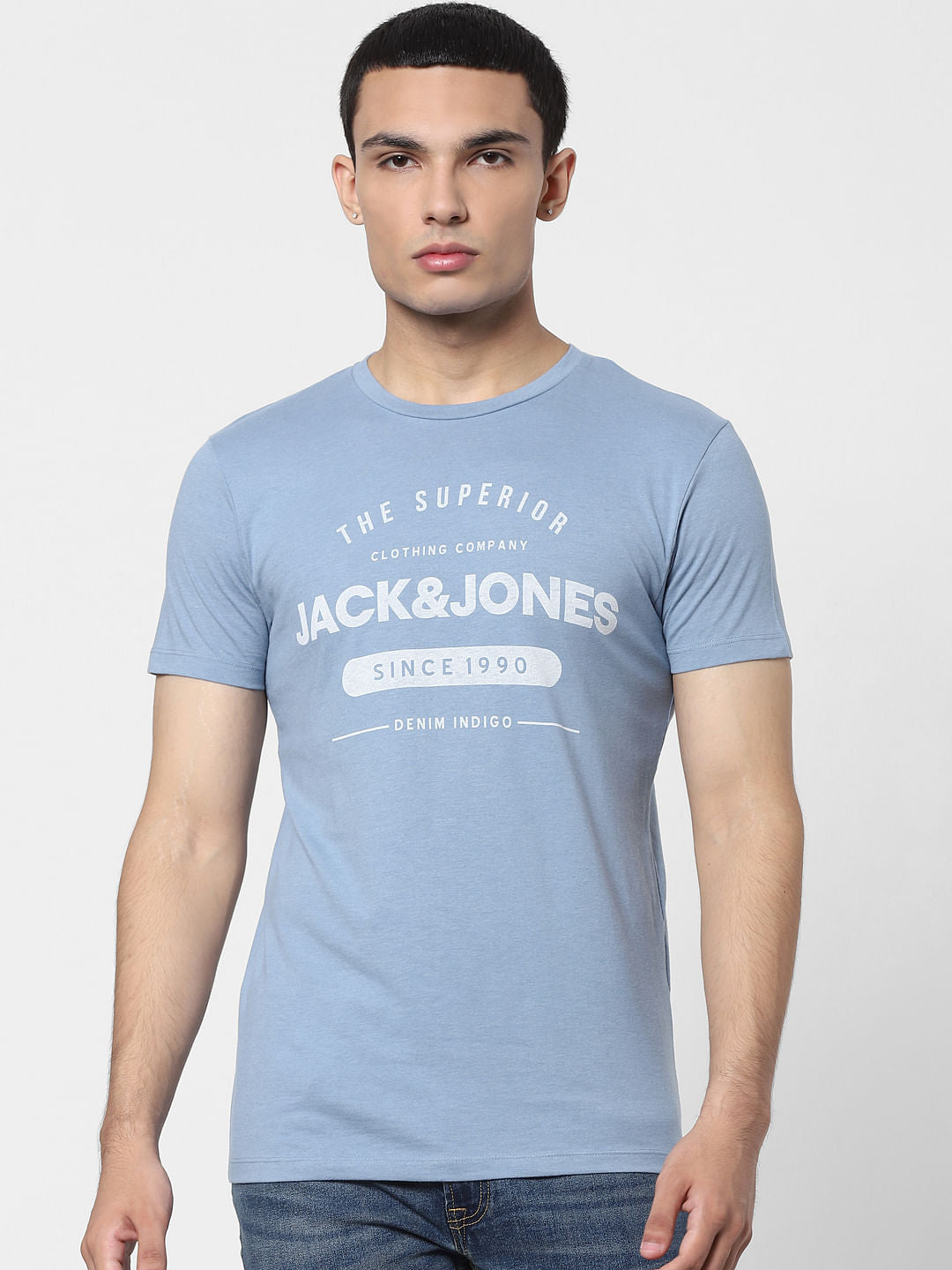 Blue Graphic Logo Print Crew Neck T-shirt