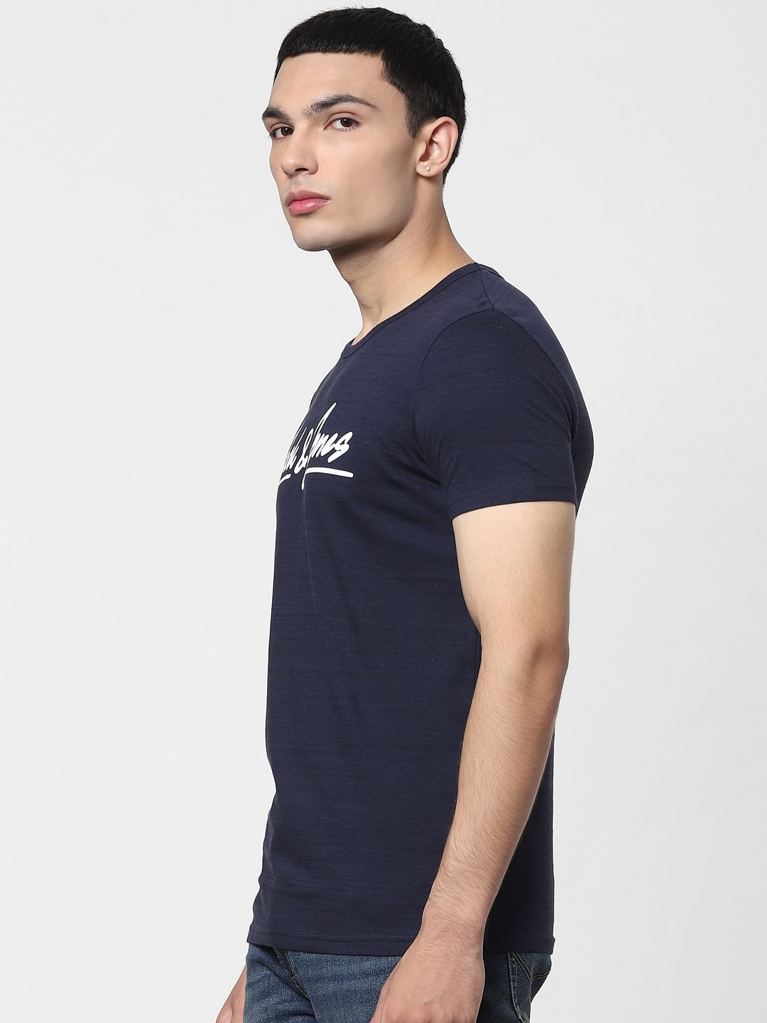 Blue Logo Print Crew Neck T-shirt