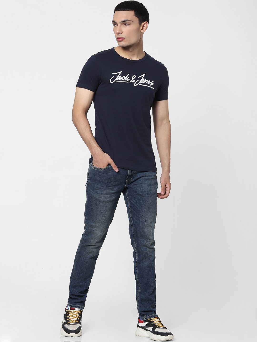 Blue Logo Print Crew Neck T-shirt