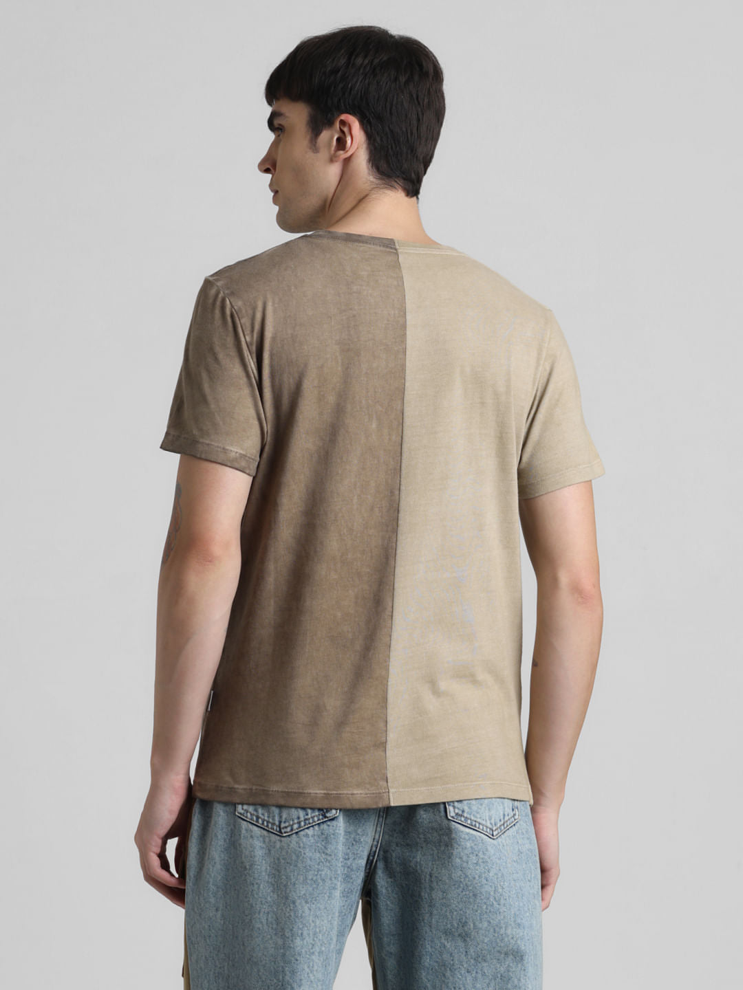 UNMATCHED by JACK&JONES Brown Printed Acid Washed T-shirt