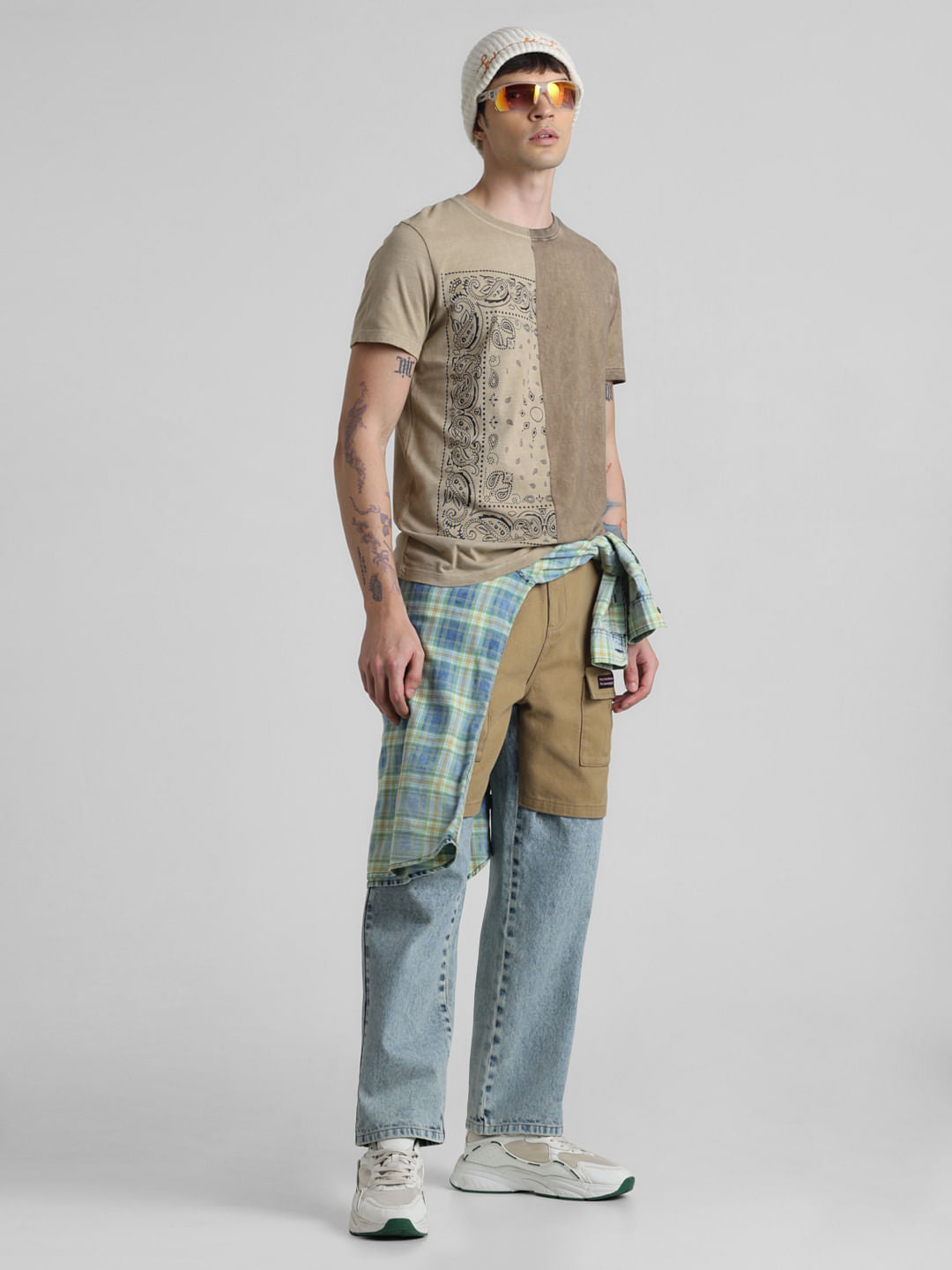 UNMATCHED by JACK&JONES Brown Printed Acid Washed T-shirt