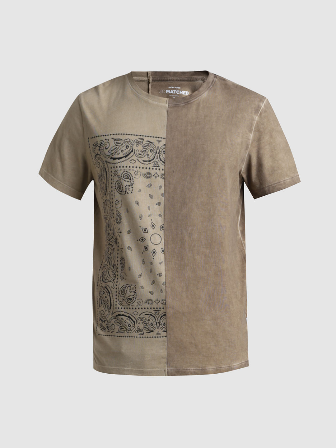 UNMATCHED by JACK&JONES Brown Printed Acid Washed T-shirt