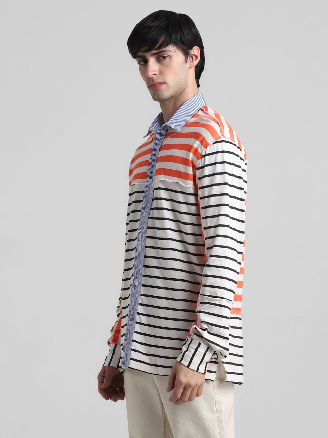 UNMATCHED by JACK&JONES White Striped Colourblocked Shirt