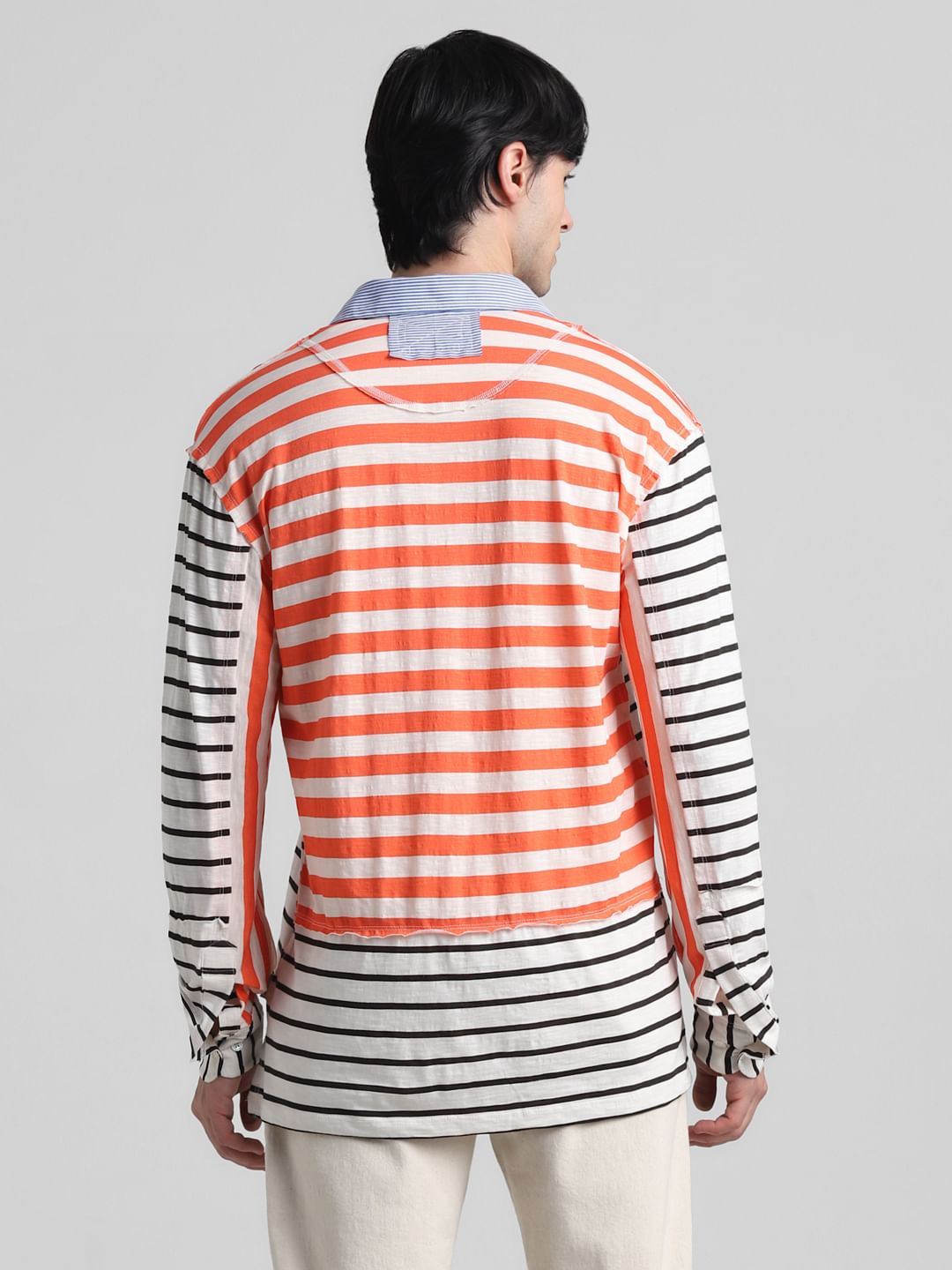 UNMATCHED by JACK&JONES White Striped Colourblocked Shirt