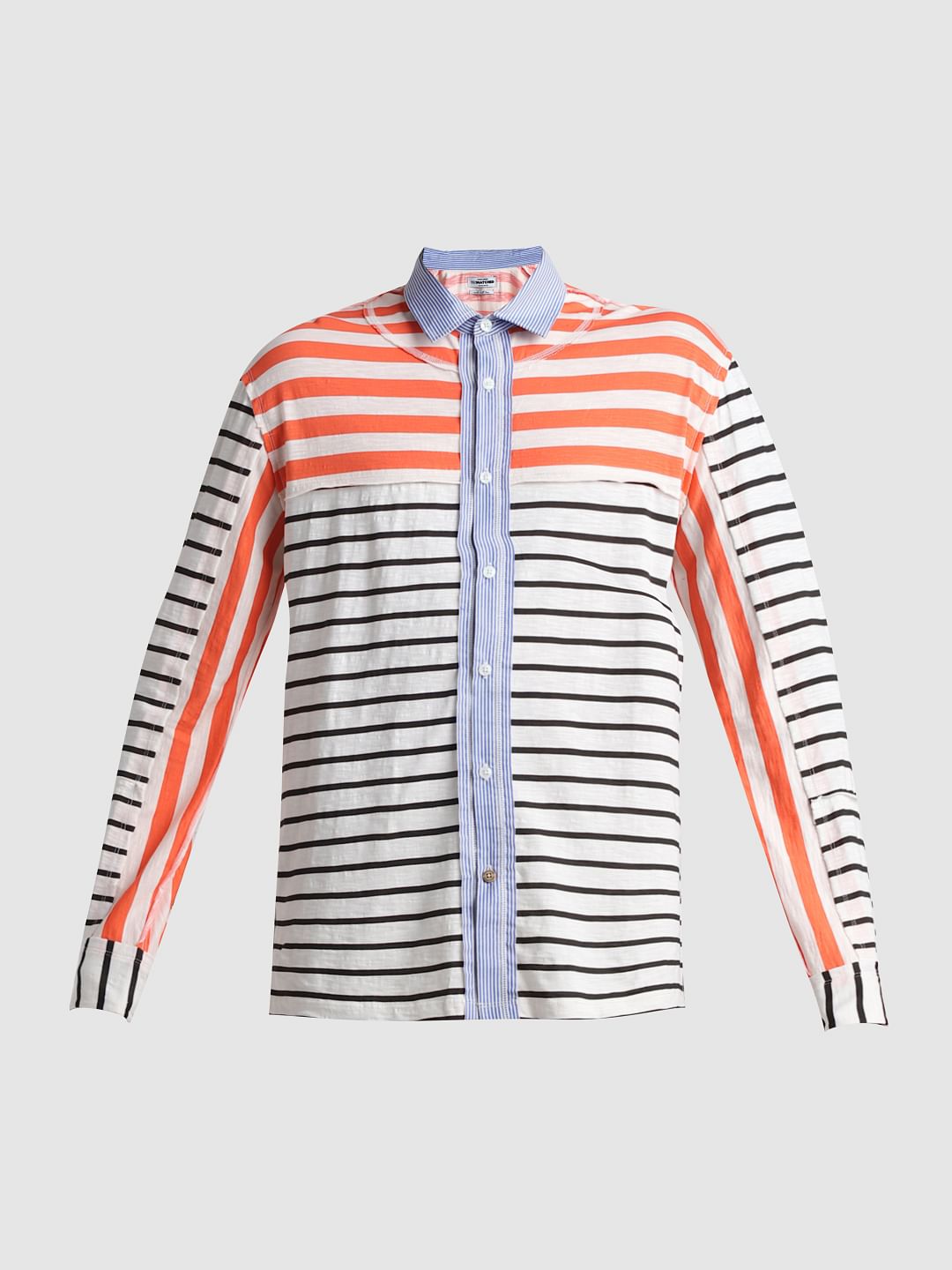 UNMATCHED by JACK&JONES White Striped Colourblocked Shirt