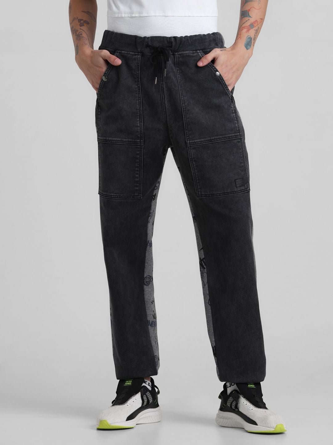 UNMATCHED by JACK&JONES Dark Grey Printed Dario Anti Fit Jeans