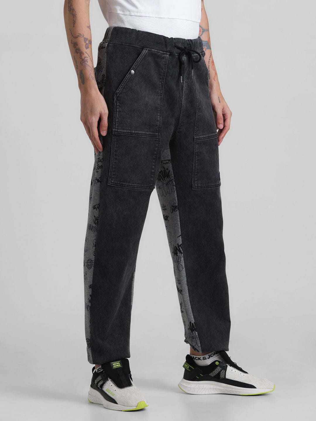 UNMATCHED by JACK&JONES Dark Grey Printed Dario Anti Fit Jeans