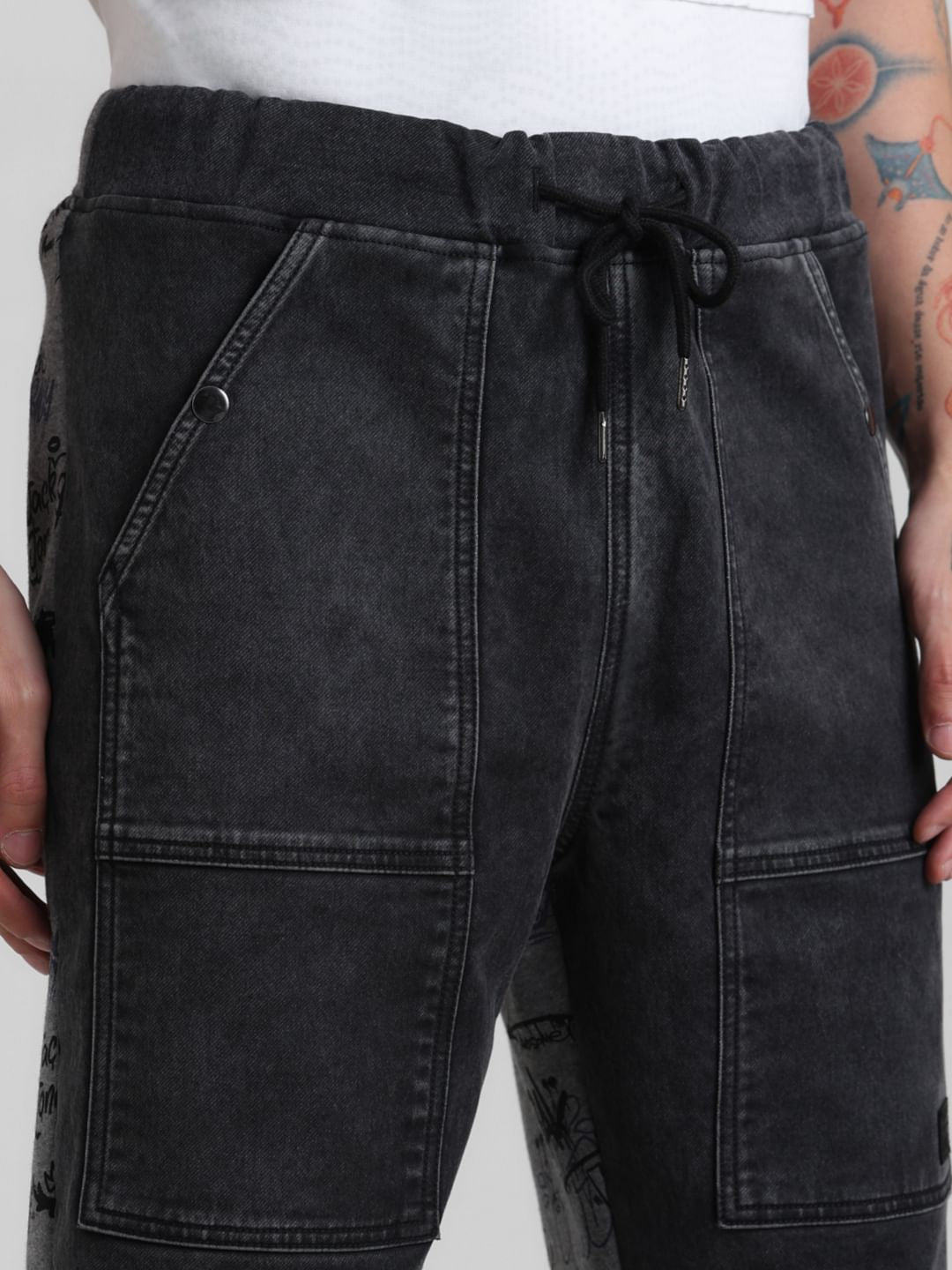 UNMATCHED by JACK&JONES Dark Grey Printed Dario Anti Fit Jeans