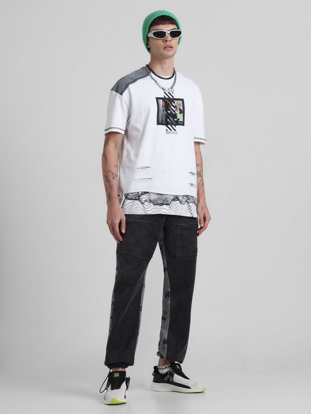 UNMATCHED by JACK&JONES Dark Grey Printed Dario Anti Fit Jeans