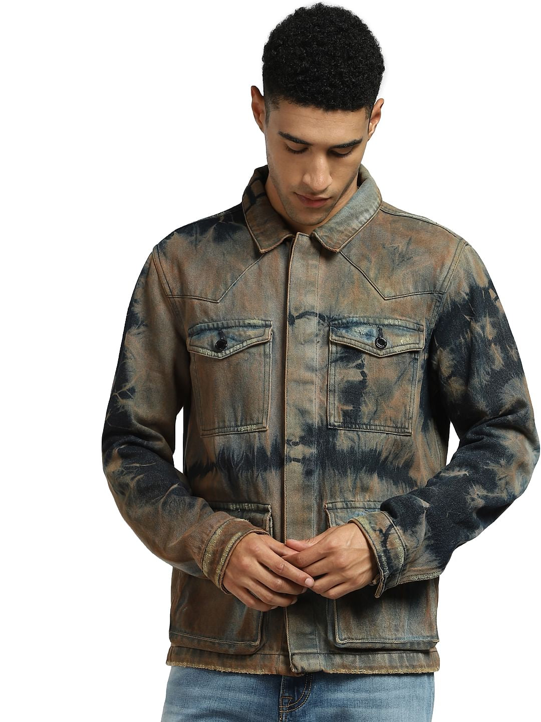 Black Tie Dye Washed Denim Jacket