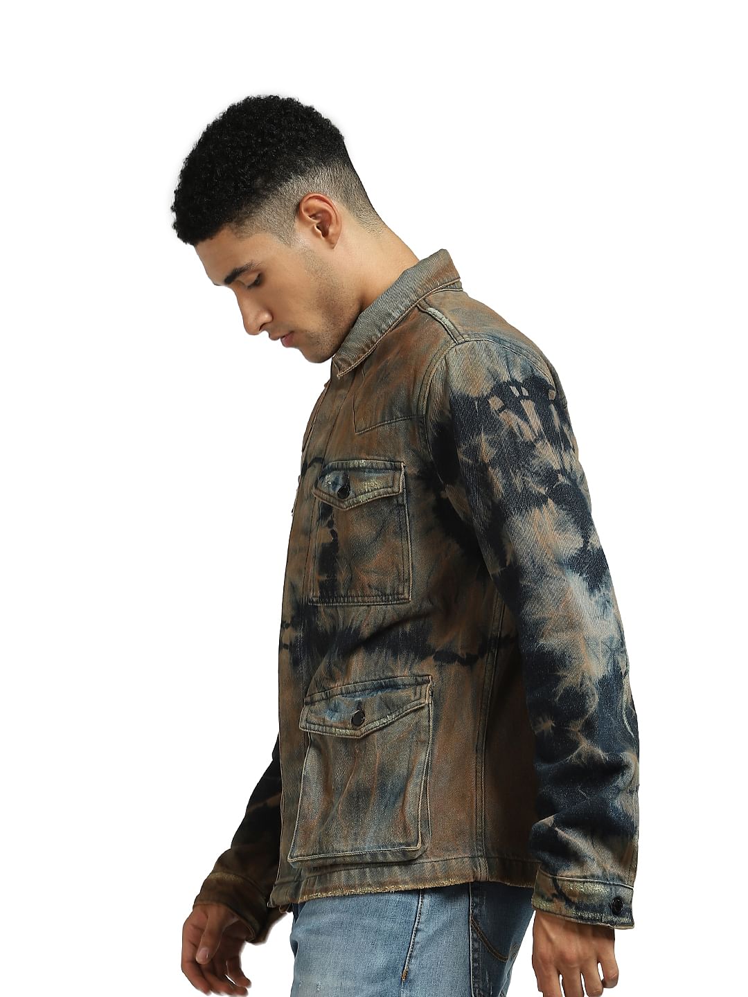 Black Tie Dye Washed Denim Jacket