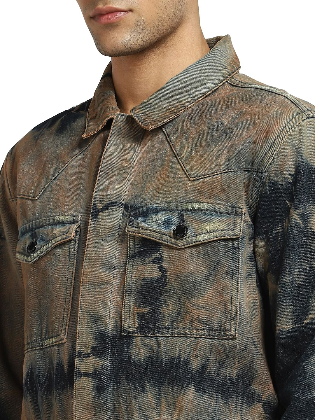 Black Tie Dye Washed Denim Jacket