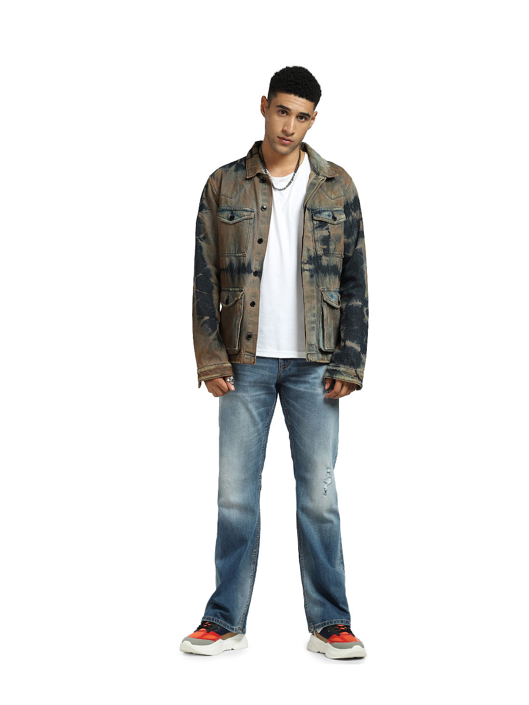 Black Tie Dye Washed Denim Jacket