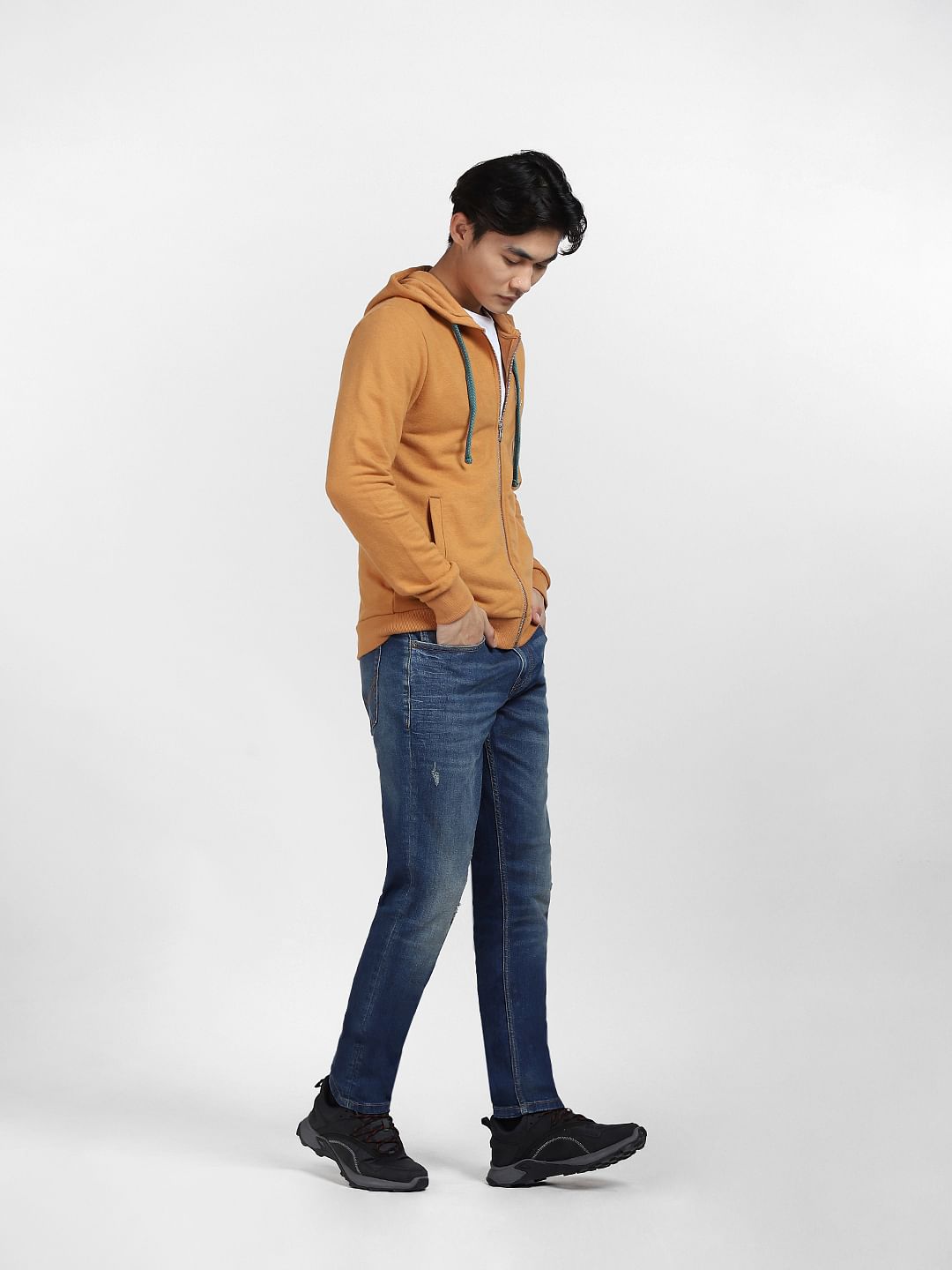 Brown Front-Open Hooded Sweatshirt