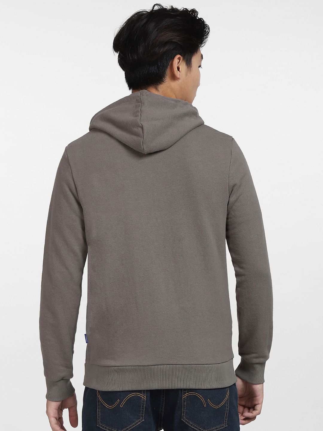 Grey Front-Open Hooded Sweatshirt