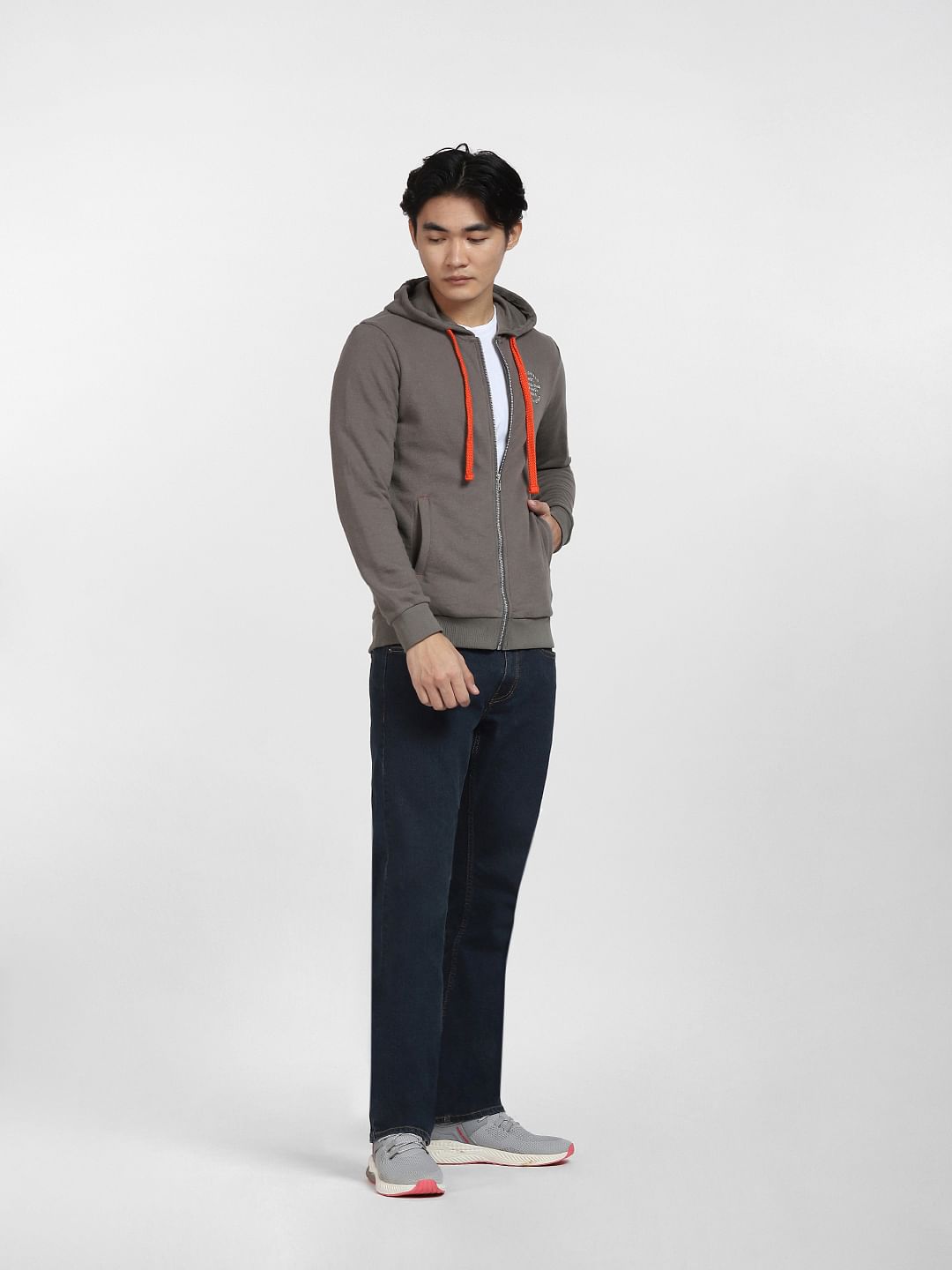 Grey Front-Open Hooded Sweatshirt