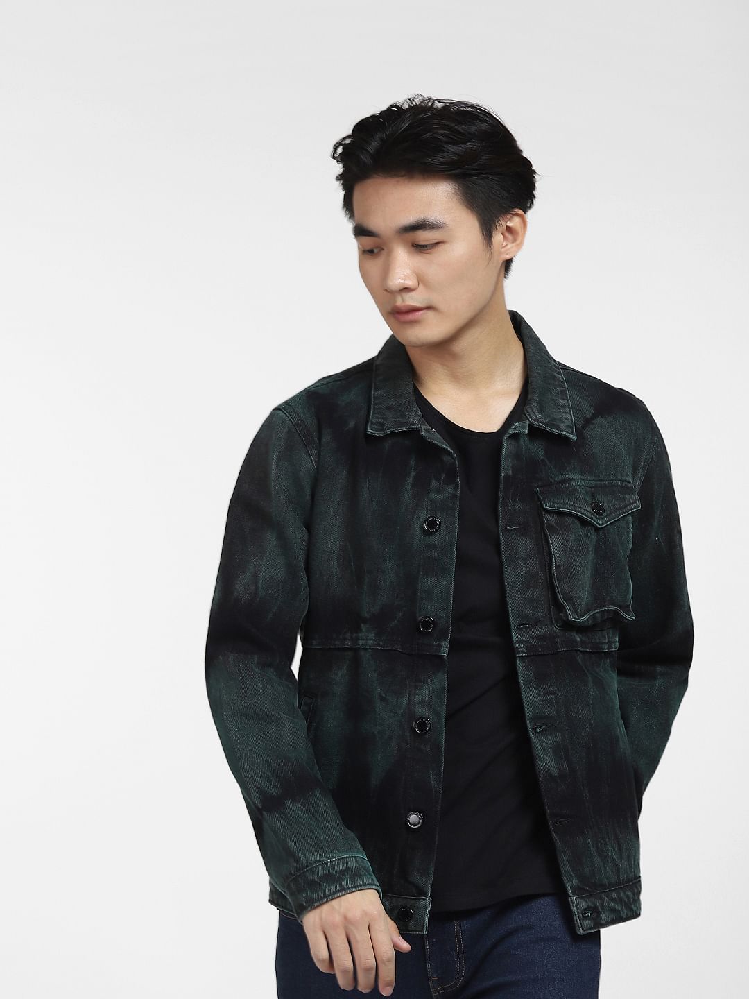 Black Printed Denim Jacket