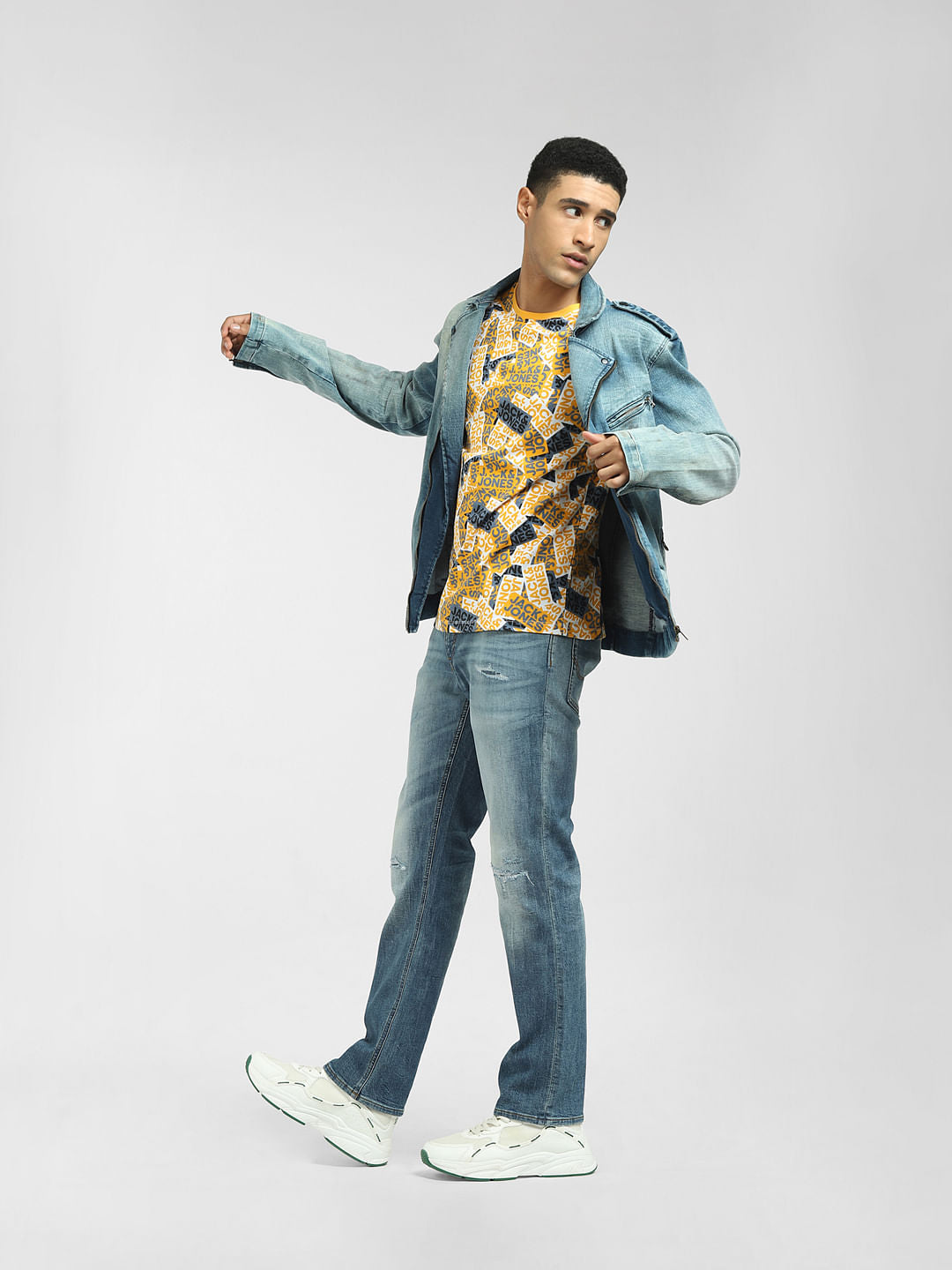 Blue Washed Biker Denim Jacket