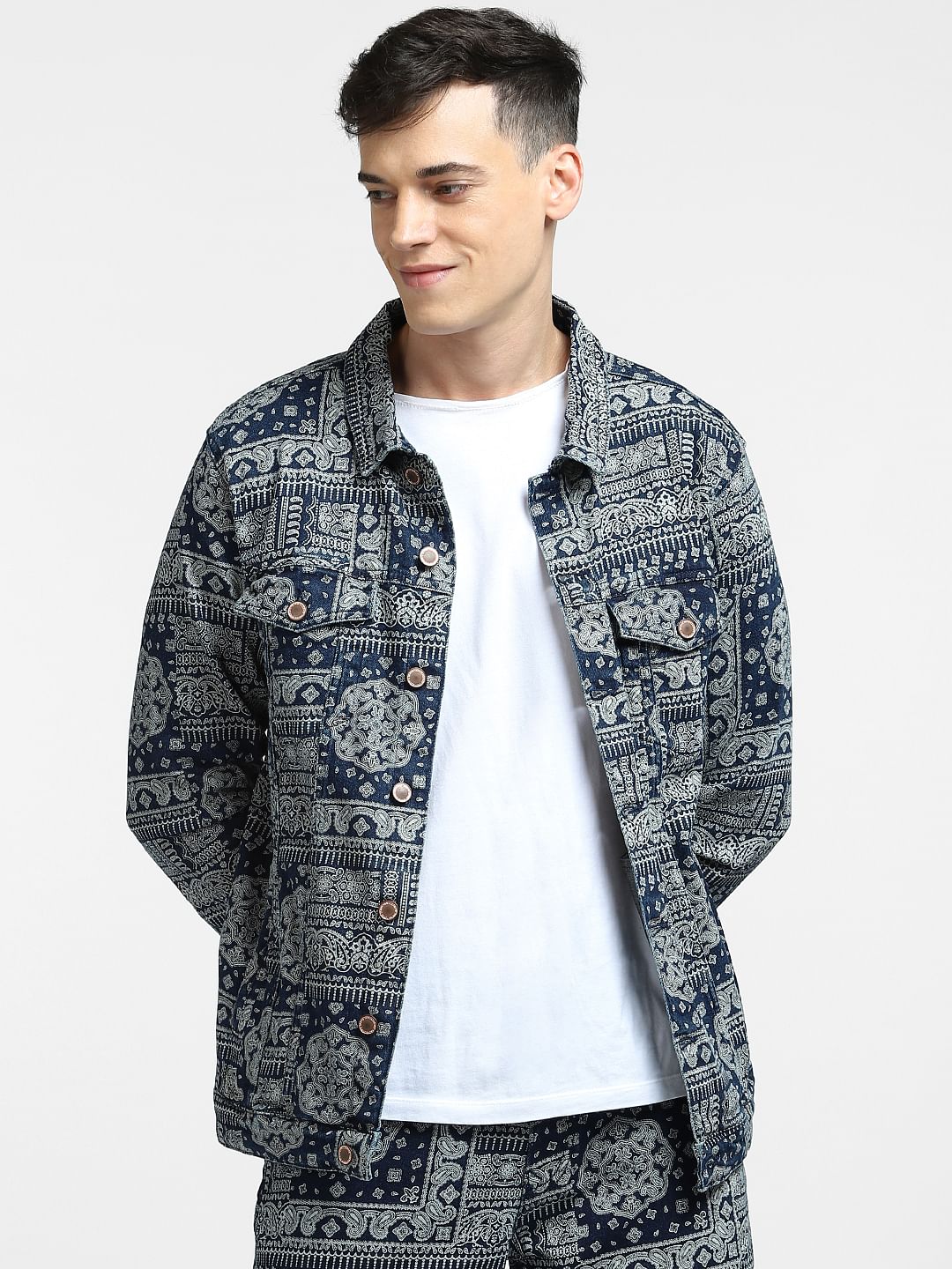 Blue Printed Co-ord Denim Jacket
