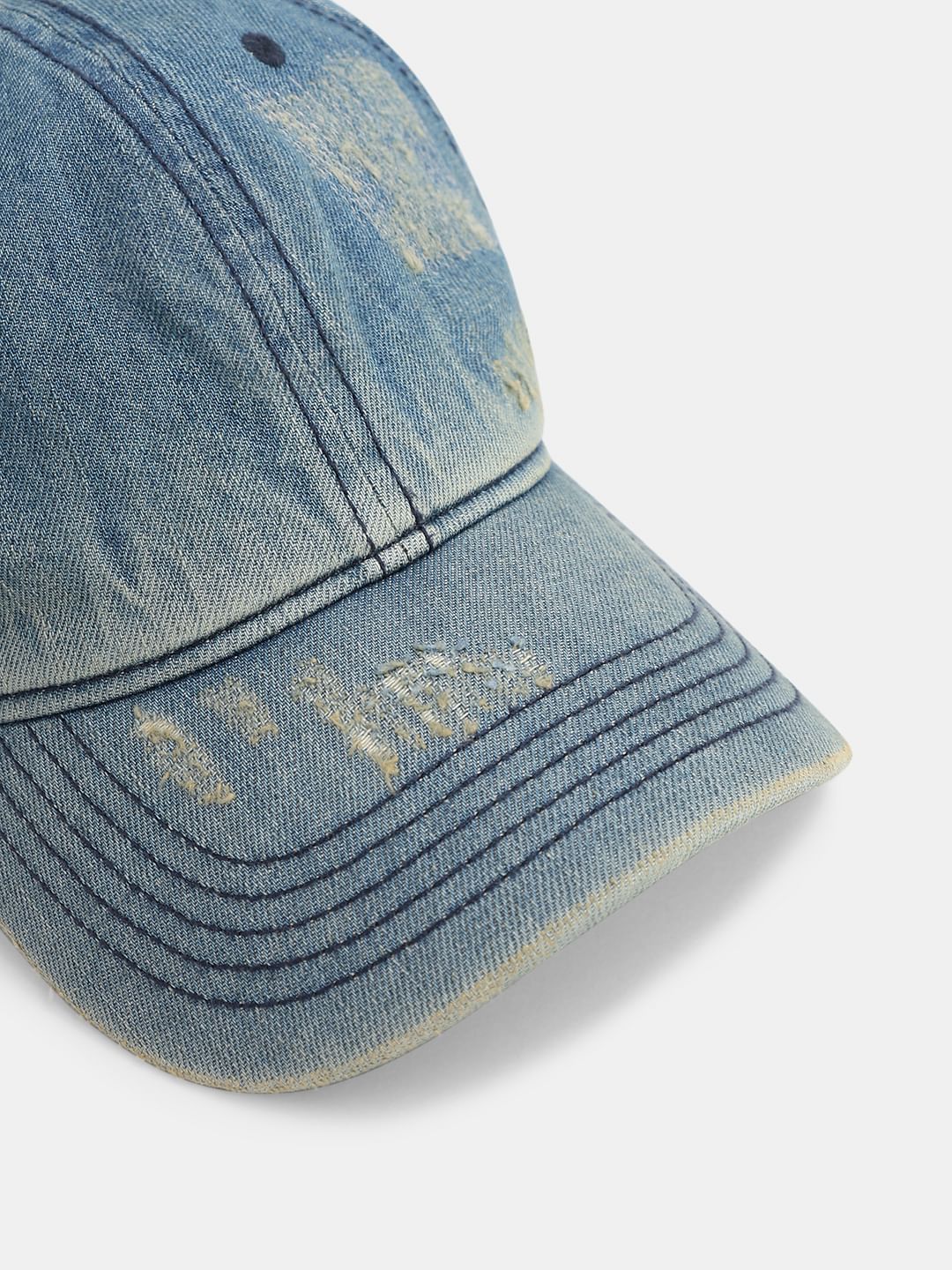 Blue Ripped Denim Baseball Cap