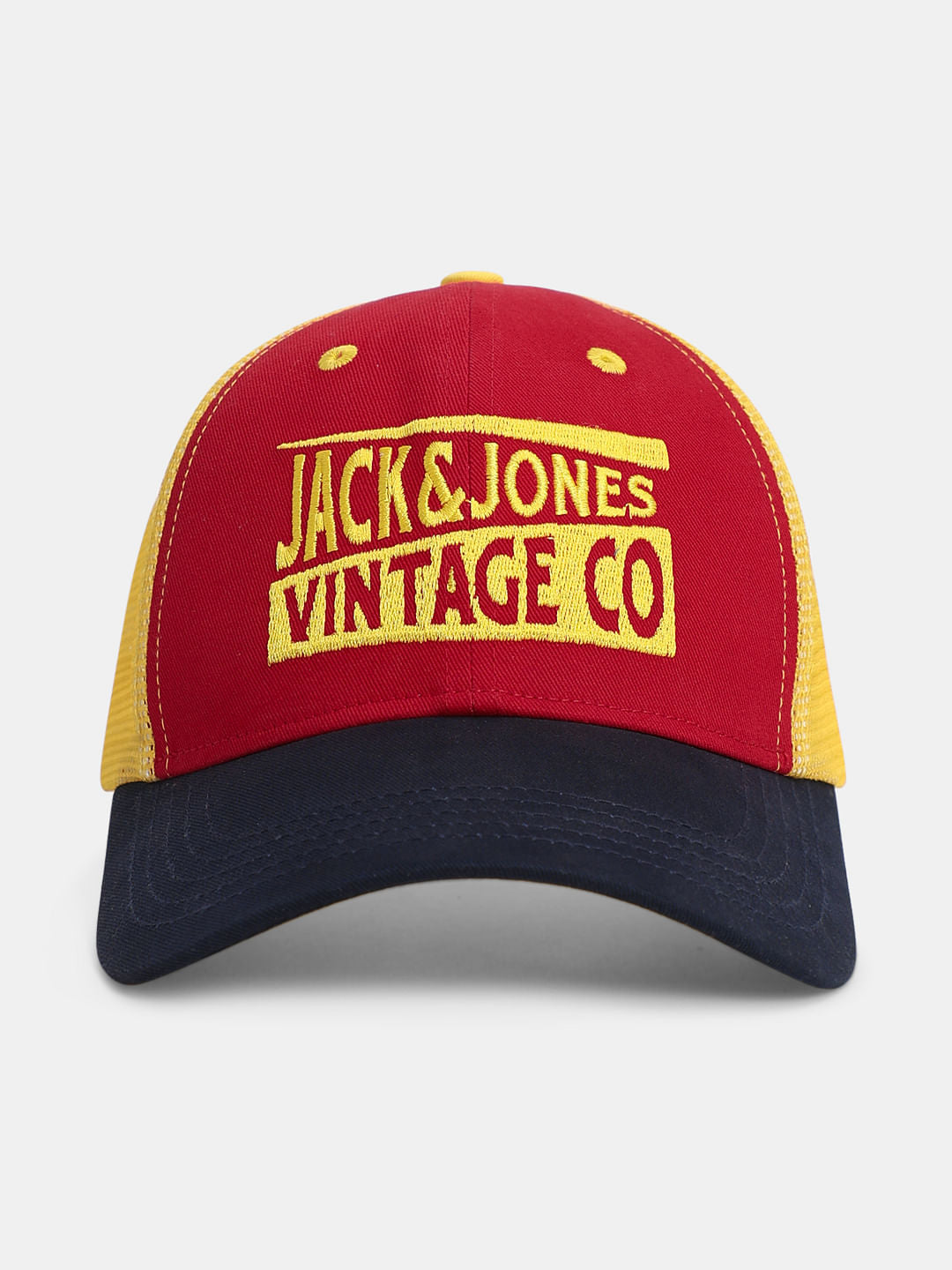 Red Mesh Colourblocked Trucker Cap