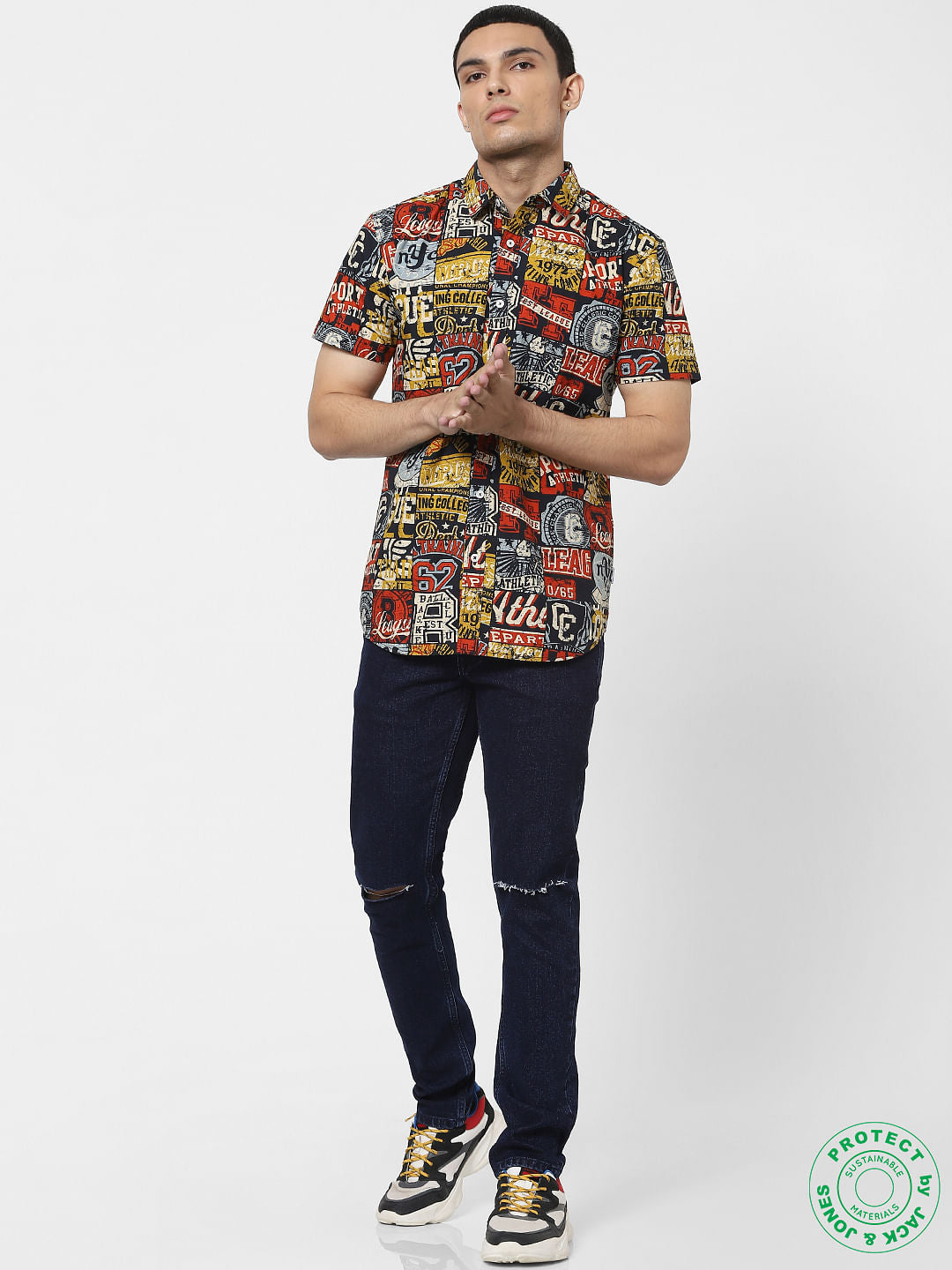 Multi-coloured Printed Half Sleeves Shirt