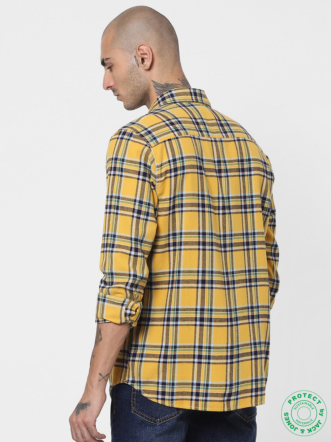 Yellow Check Full Sleeves Shirt