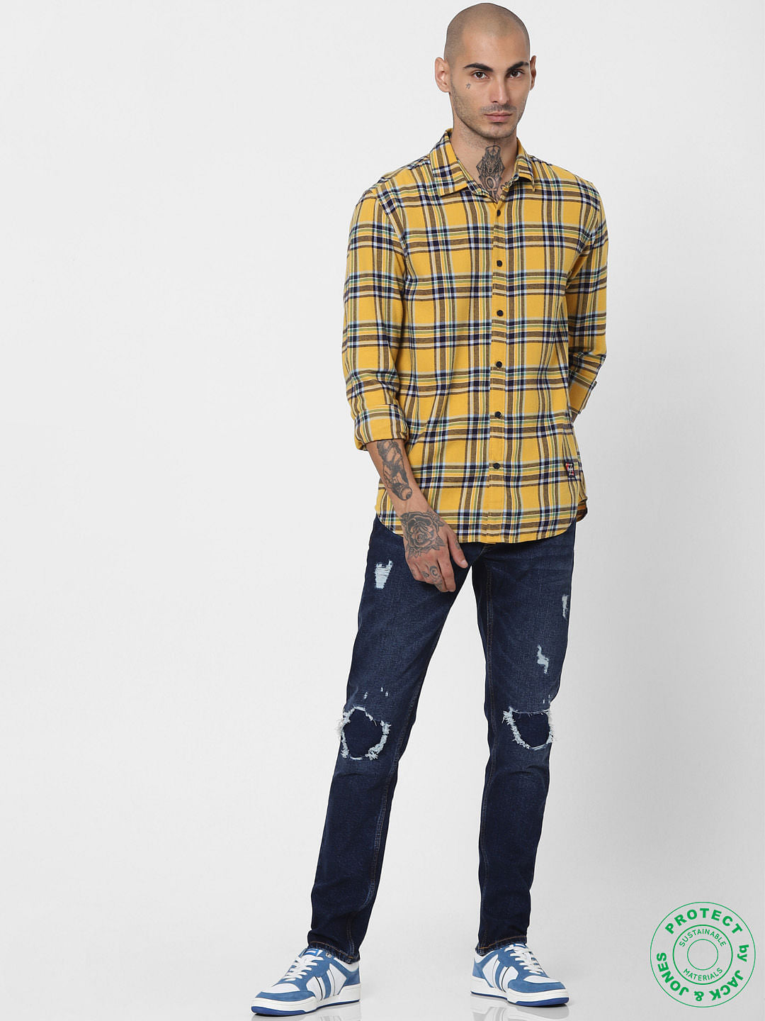 Yellow Check Full Sleeves Shirt