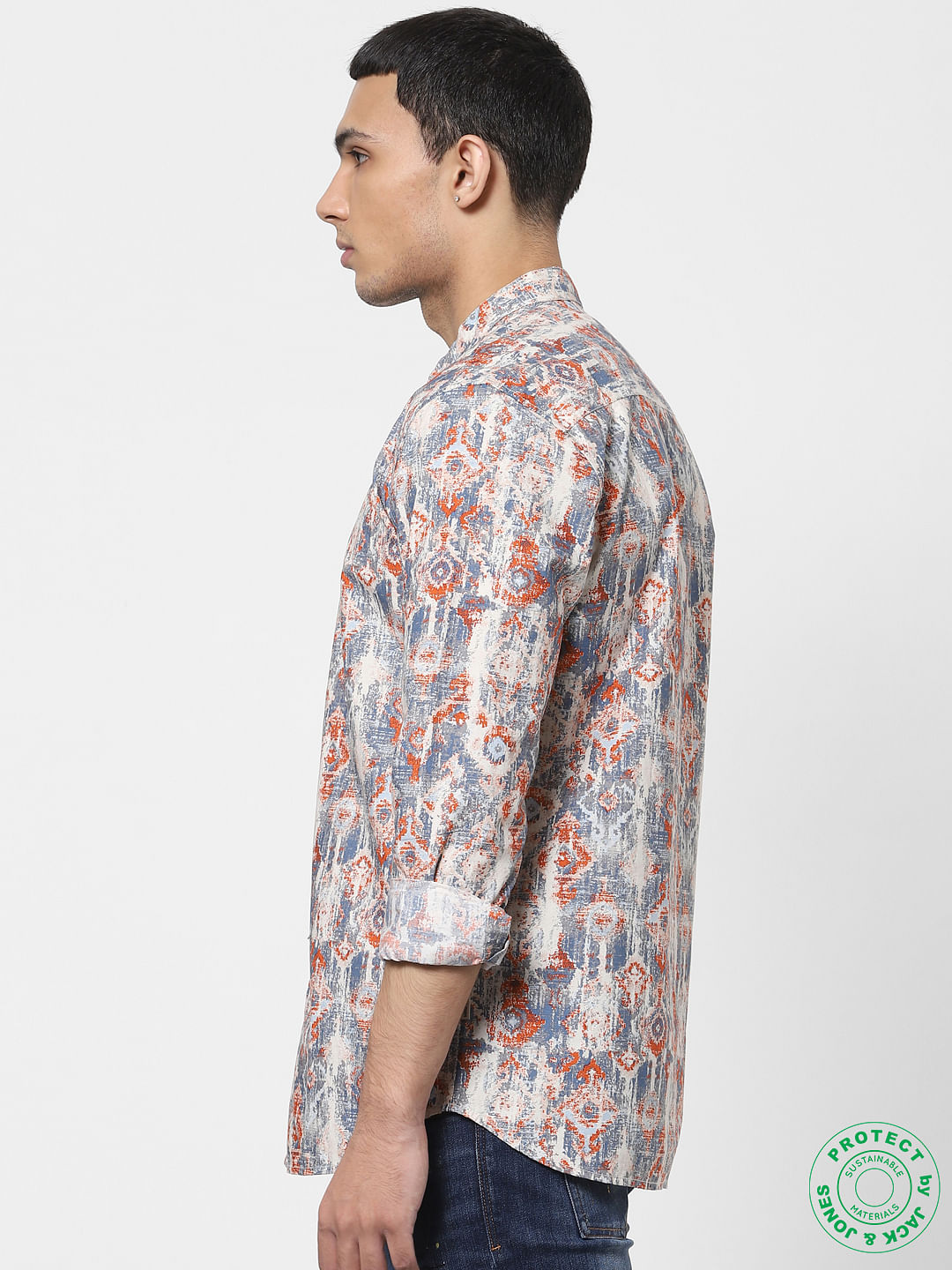 Blue Washed Mandarin Collar Shirt