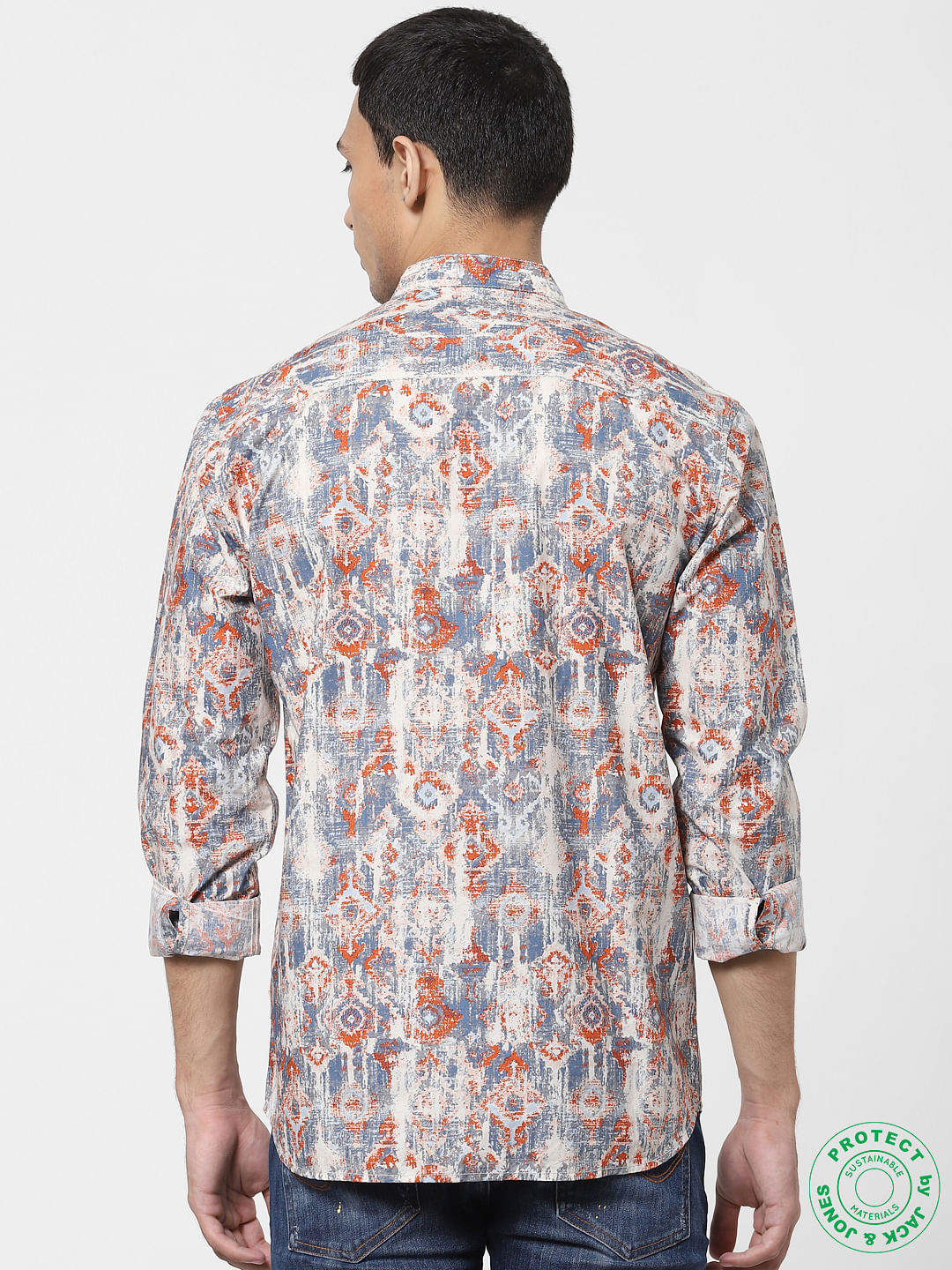 Blue Washed Mandarin Collar Shirt
