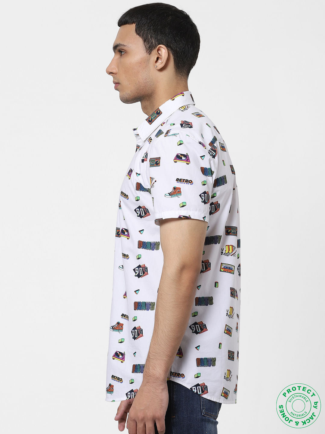 White 90's Graphic Print Half Sleeves Shirt