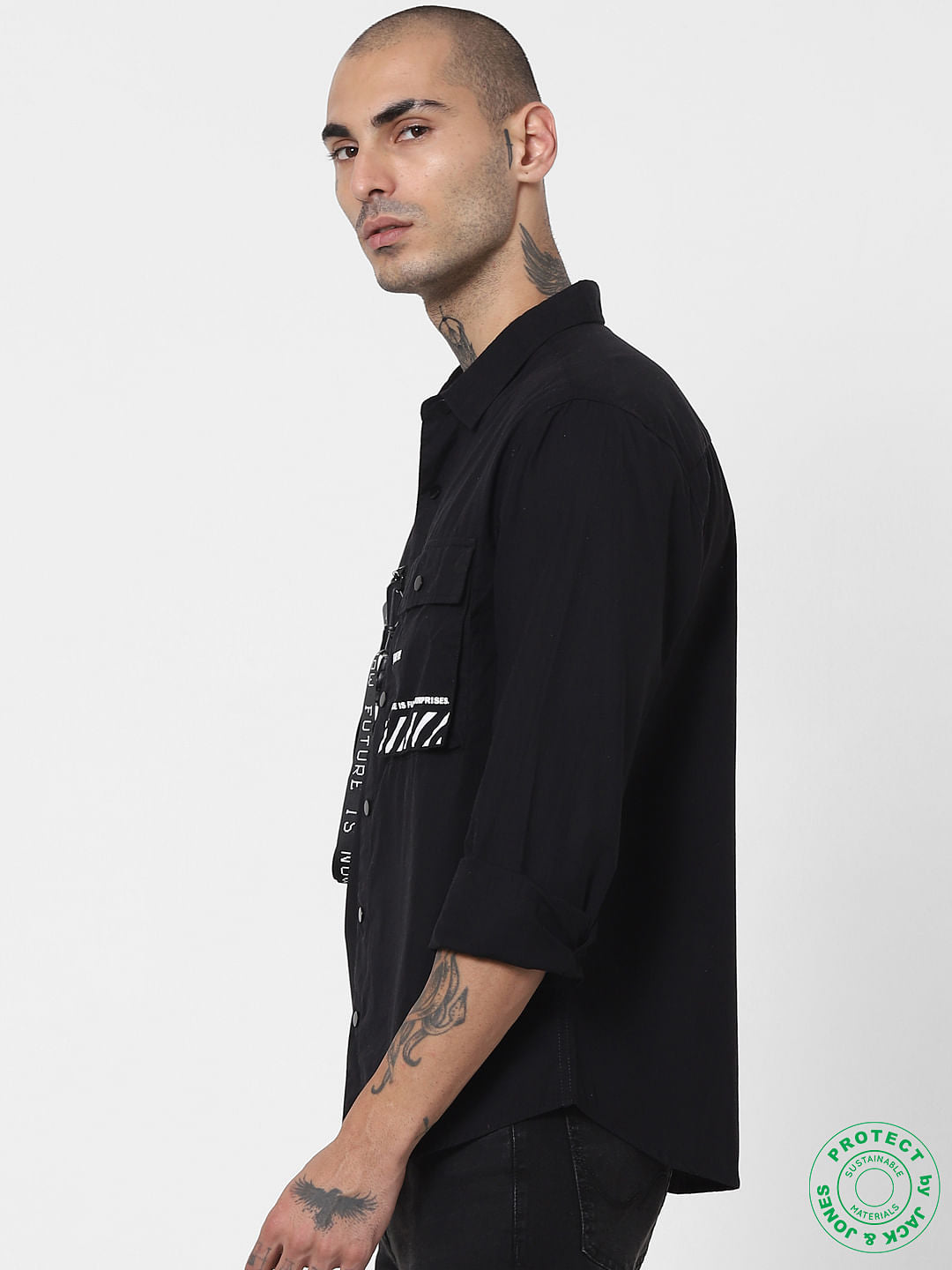Black Buckle Detail Full Sleeves Shirt