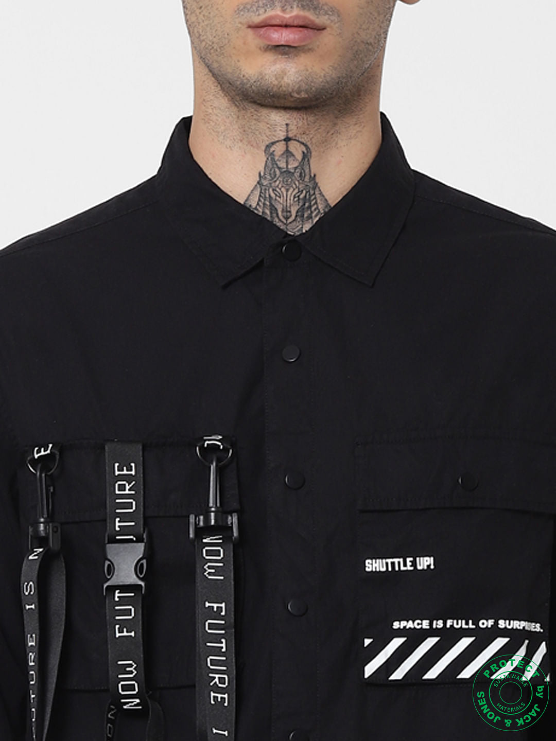 Black Buckle Detail Full Sleeves Shirt