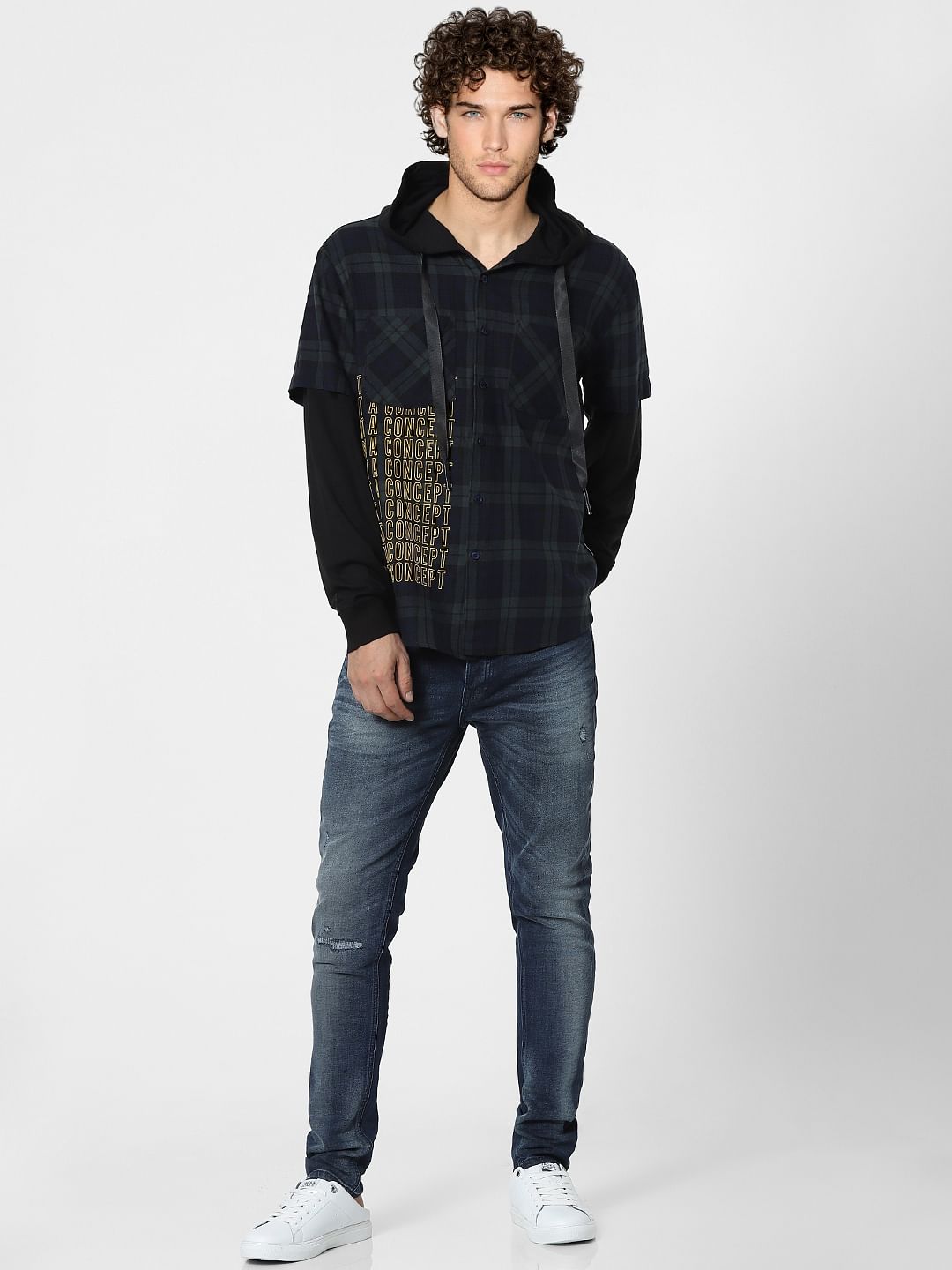 Green Check Hooded Shirt