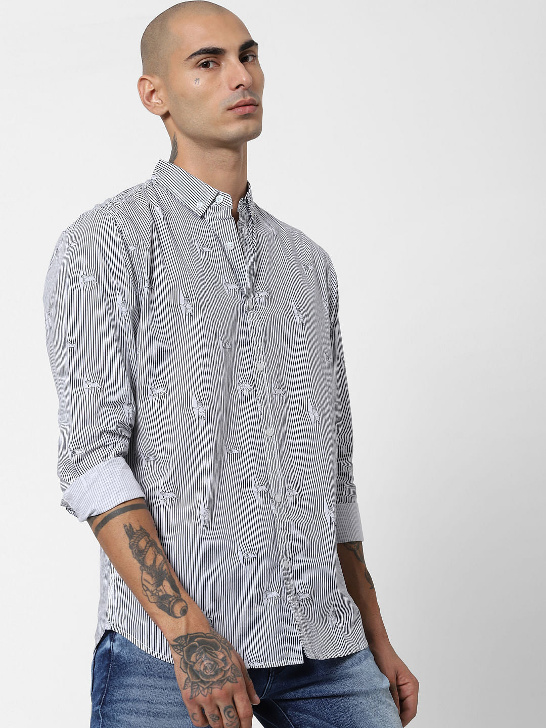 White Striped Full Sleeves Shirt
