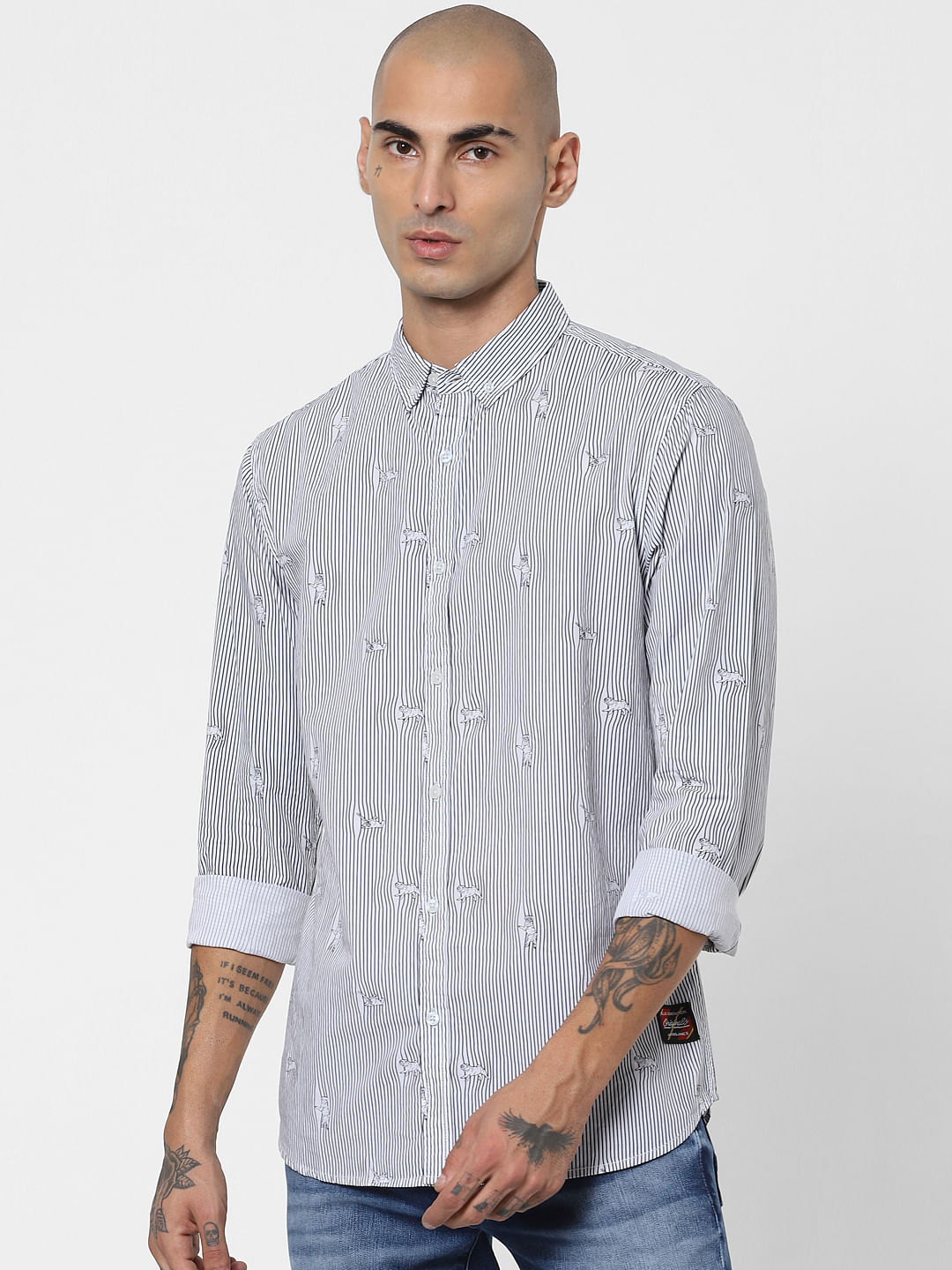 White Striped Full Sleeves Shirt