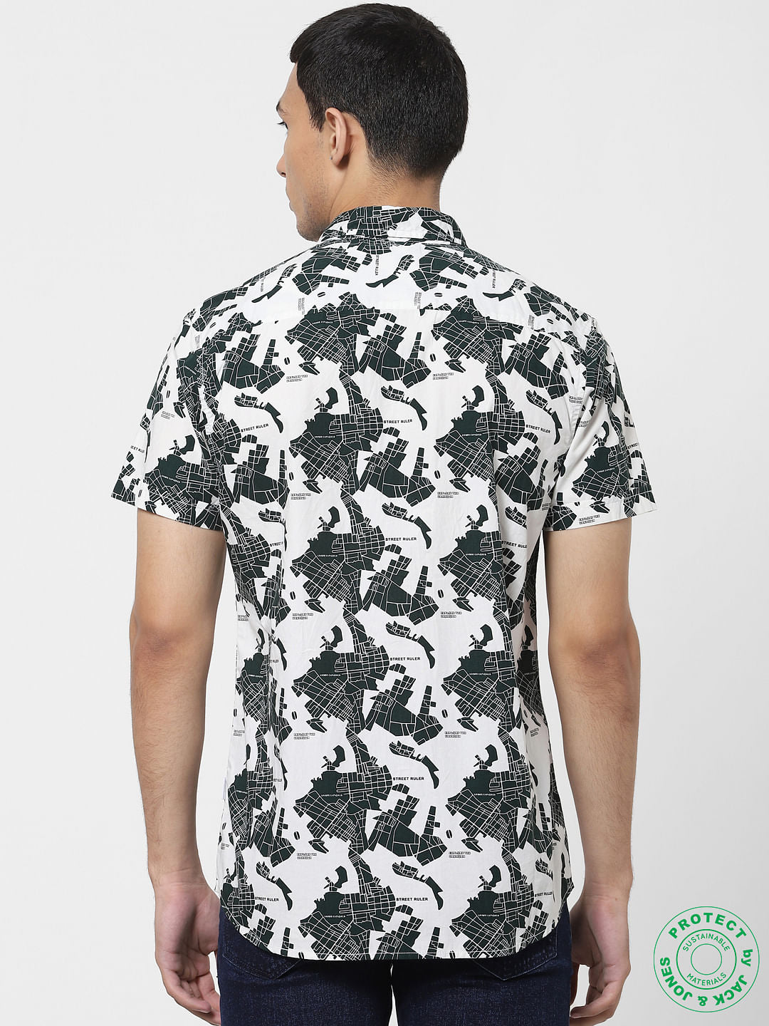 White Printed Half Sleeves Shirt