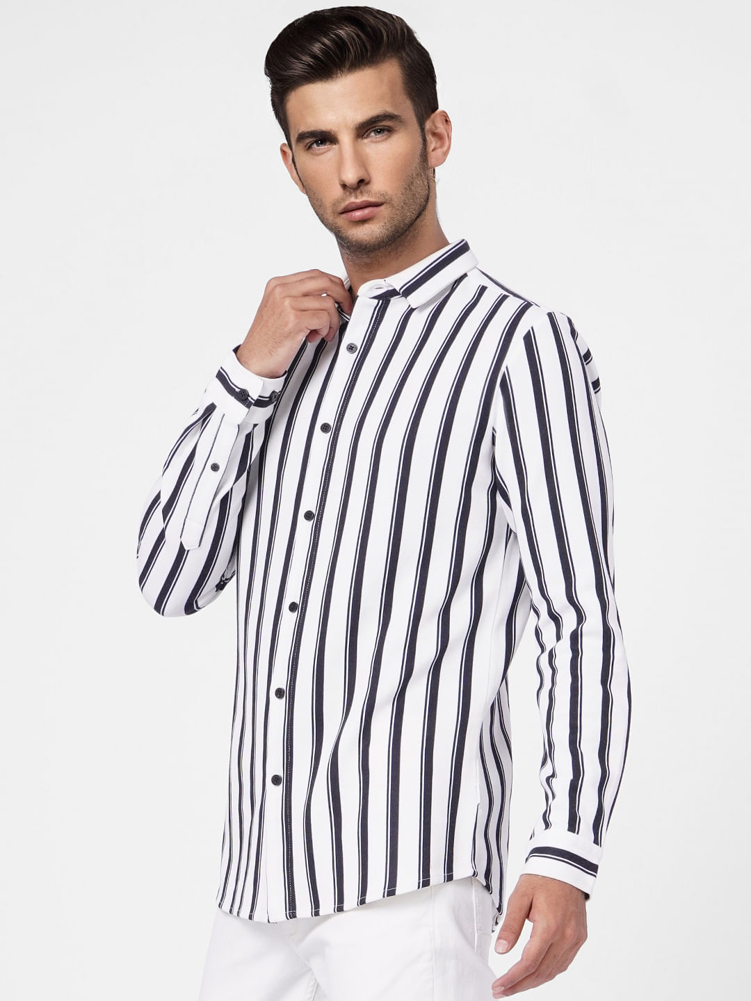 White Bold Striped Full Sleeves Shirt