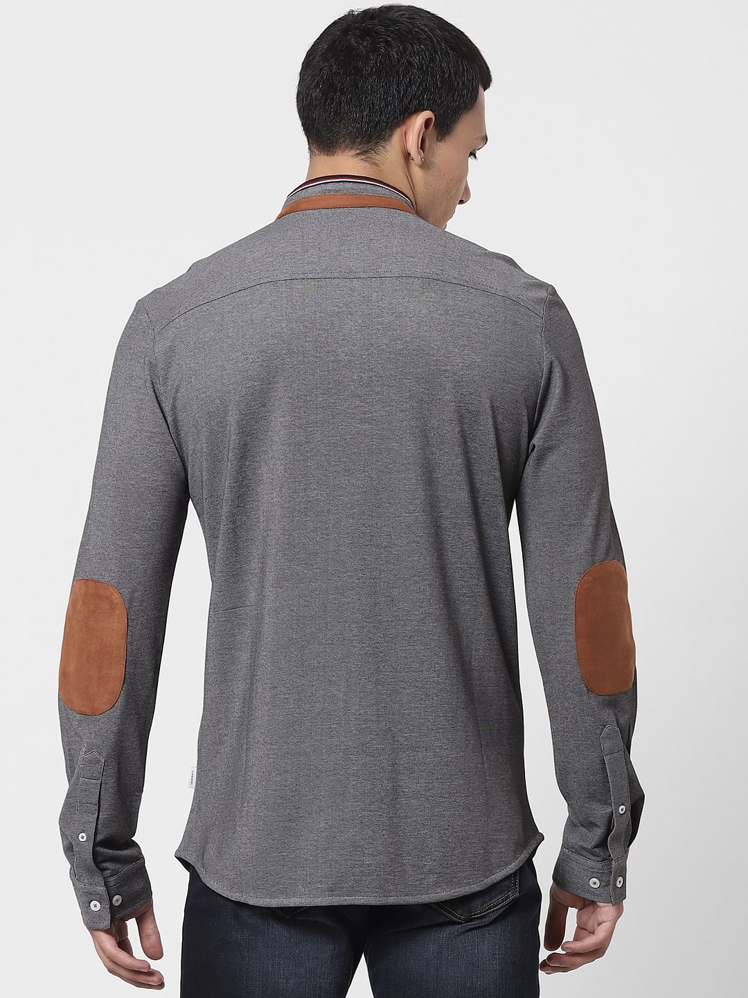 Grey Mandarin Collar Full Sleeves Shirt