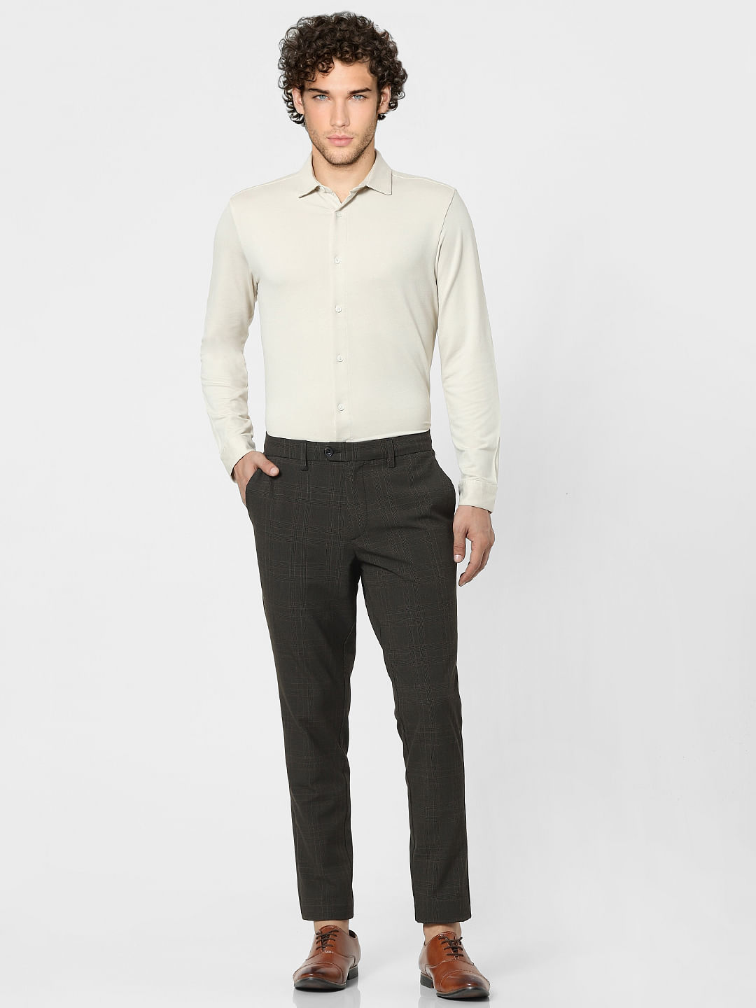 Beige Knit Full Sleeves Shirt