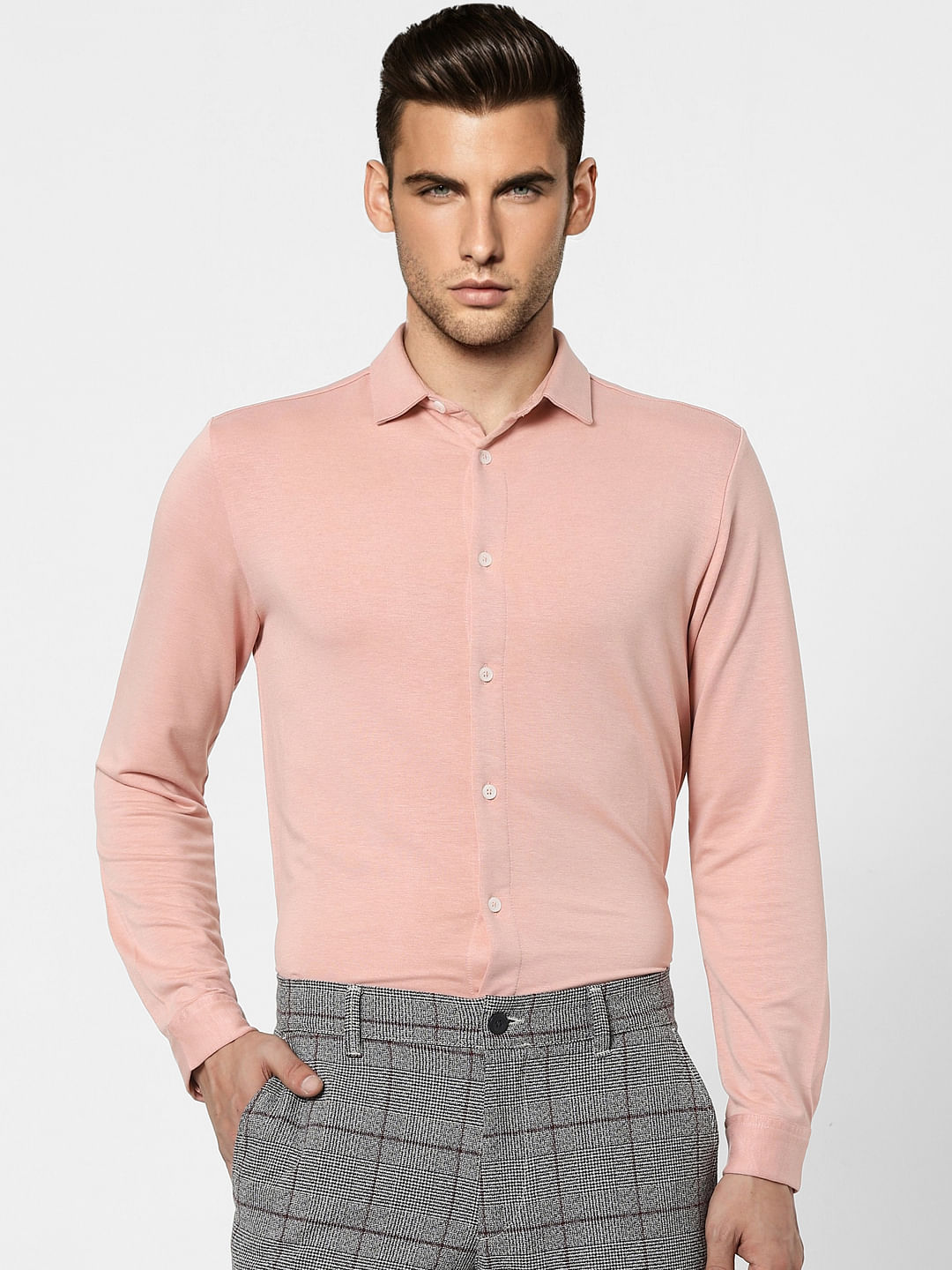 Peach Knit Full Sleeves Shirt