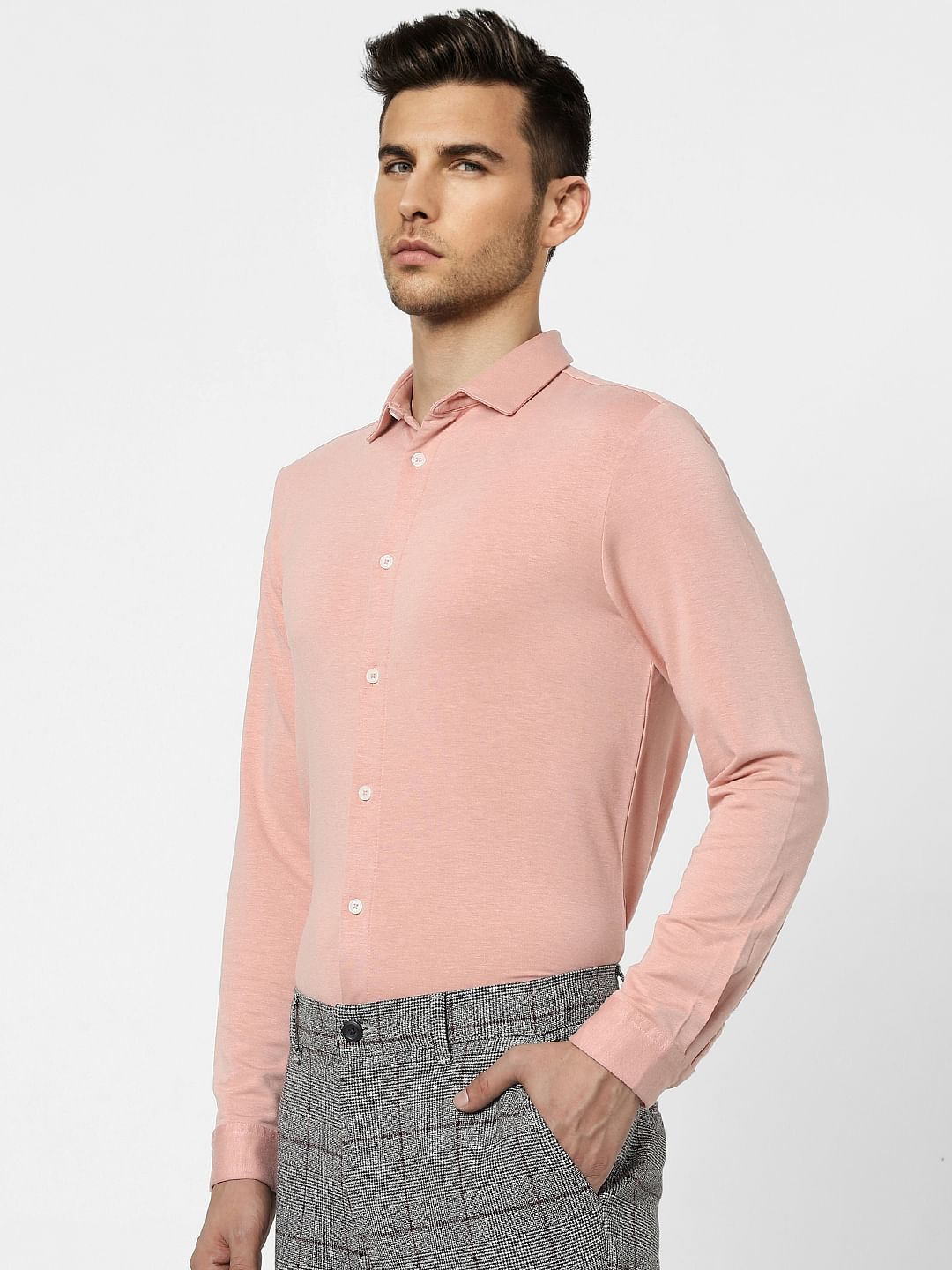 Peach Knit Full Sleeves Shirt