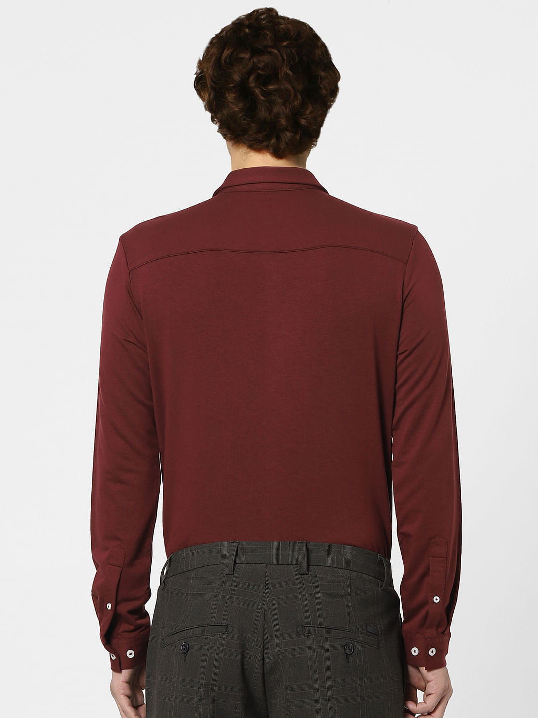 Maroon Knit Full Sleeves Shirt