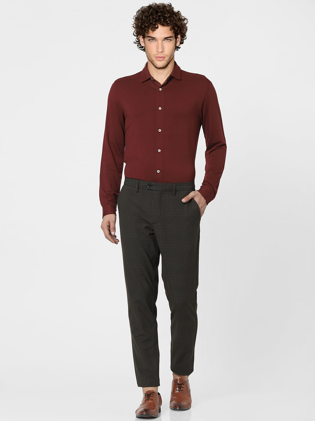 Maroon Knit Full Sleeves Shirt